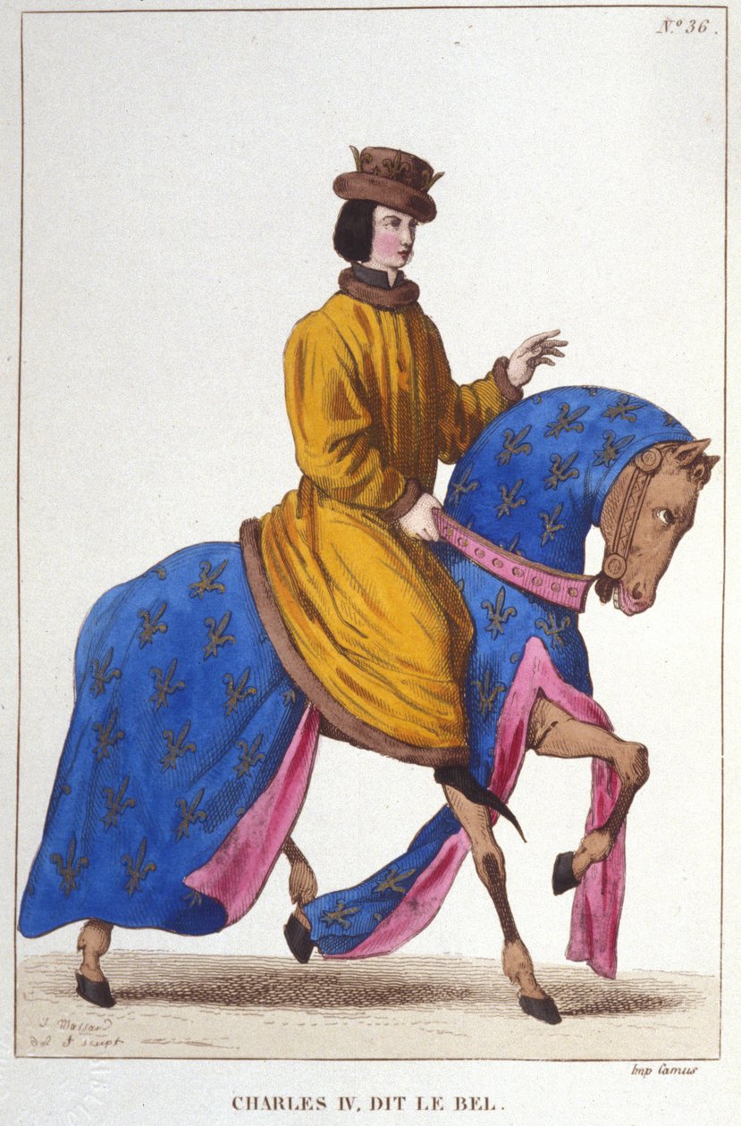 Porträt von Karl IV. der Schöne (ca. 1294 - 1328), König von Frankreich und Navarra Gravur 1830 von Unknown artist