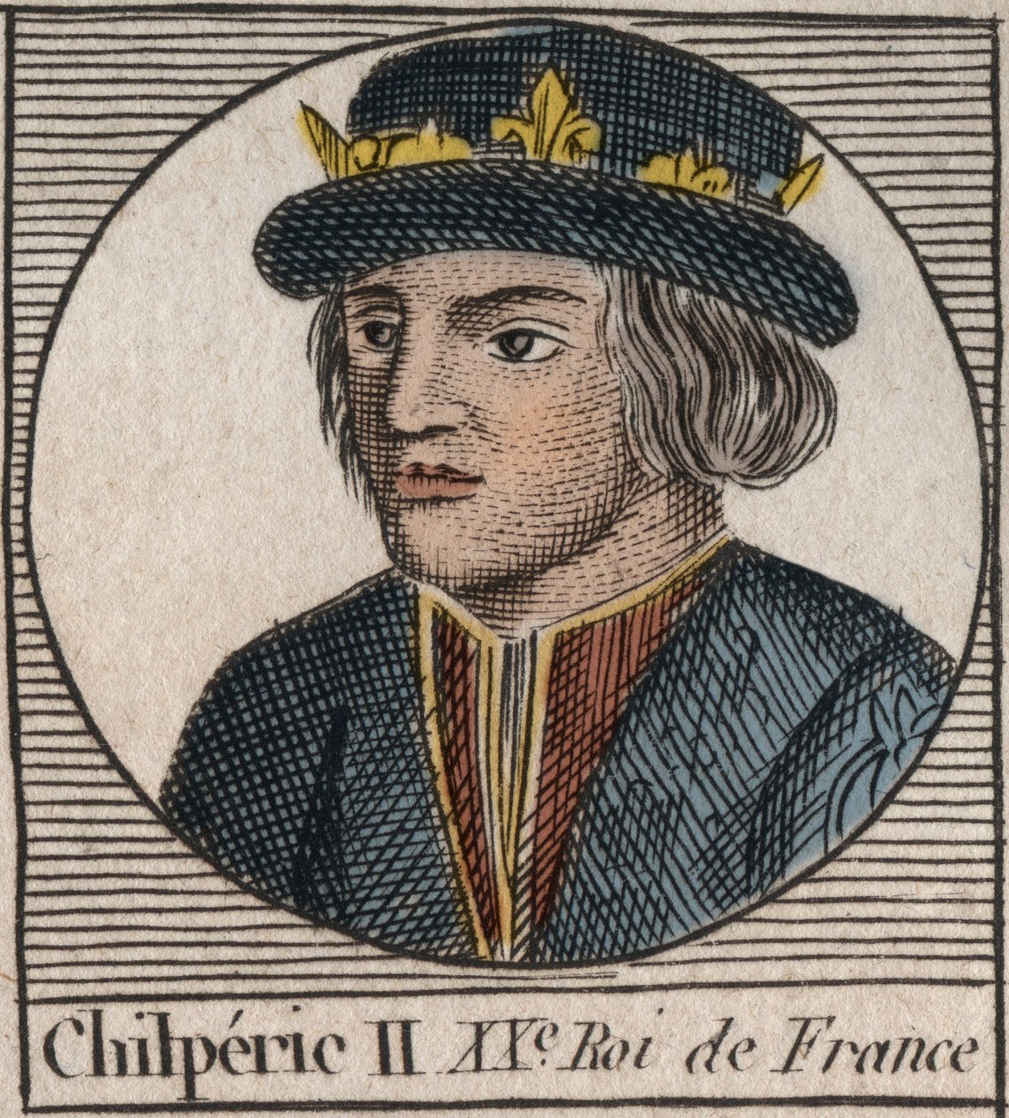 Porträt von Chilperich II. (ca. 670-721), König von Neustrien - Gravur aus „Anleitung zur Geschichte Frankreichs“ von Charles Constant Le Tellier 1821 von Unknown artist