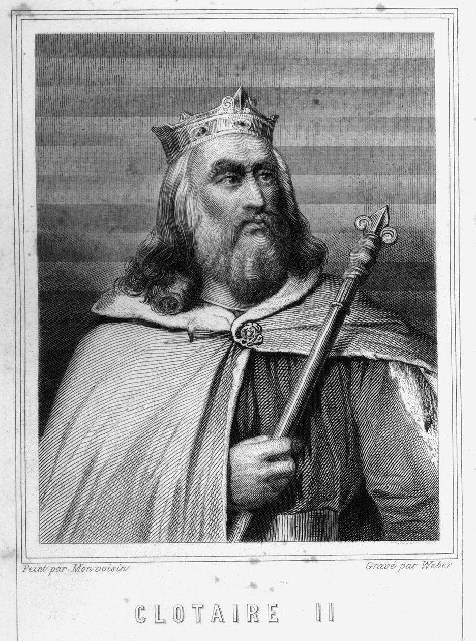 Porträt von Clotaire (Chlothar) II (584 - 628), König von Neustrien und König der Franken - in „Histoire des Français“ von Lavallée, Gravur, sd von Unknown artist