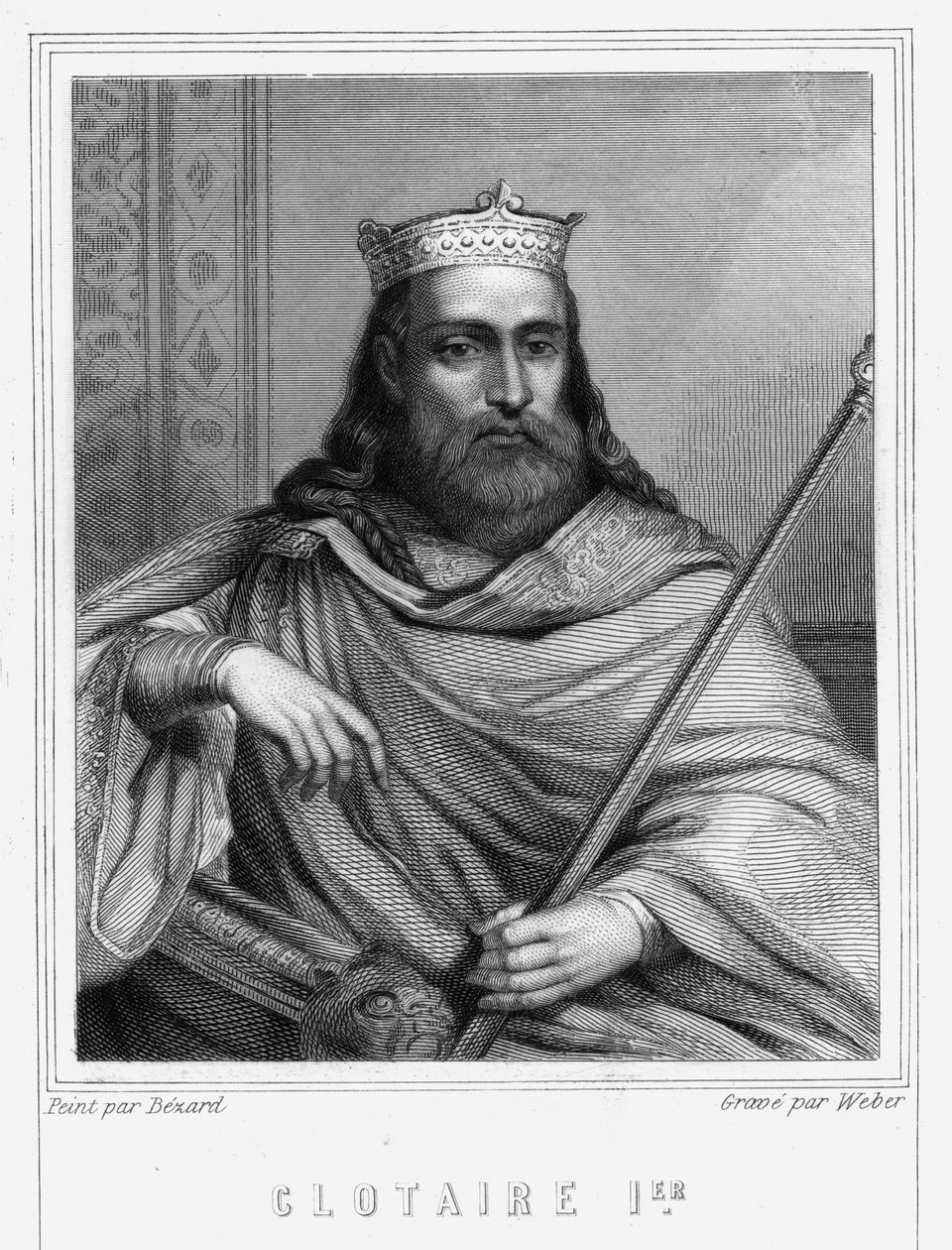 Porträt von Clotaire (Chlothar) I. (497 - 561), König von Neustrien und König der Franken - in „Histoire des Français“ von Lavallée, Gravur, sd. von Unknown artist