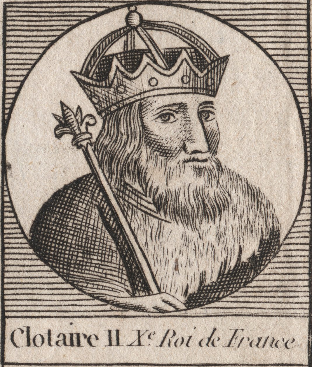 Porträt von Clothaire II. (584 - 628), König von Neustrien und König der Franken - Clotaire oder Chlotar II. (gest. 629) König der Franken - Gravur aus „Instruction sur l