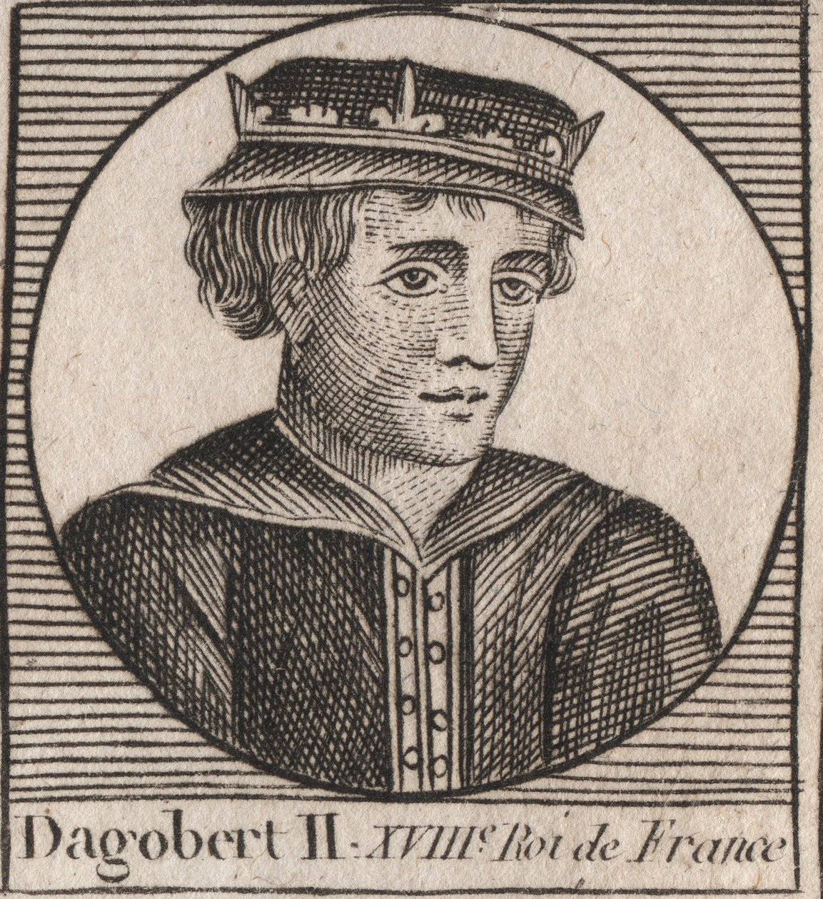 Porträt von Dagobert II., König der Franken von 711 bis 716 - Gravur aus „Instruction sur l