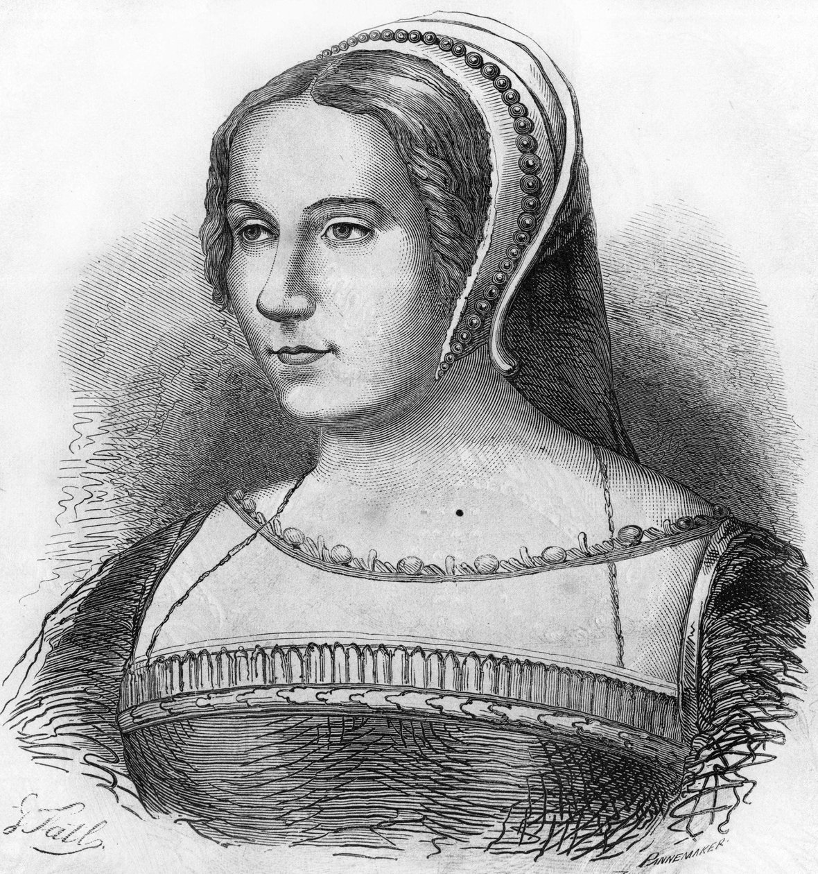 Porträt von Diane de Poitiers (1499-1566), Favoritin von Heinrich II., Gravur des 19. Jahrhunderts. von Unknown artist