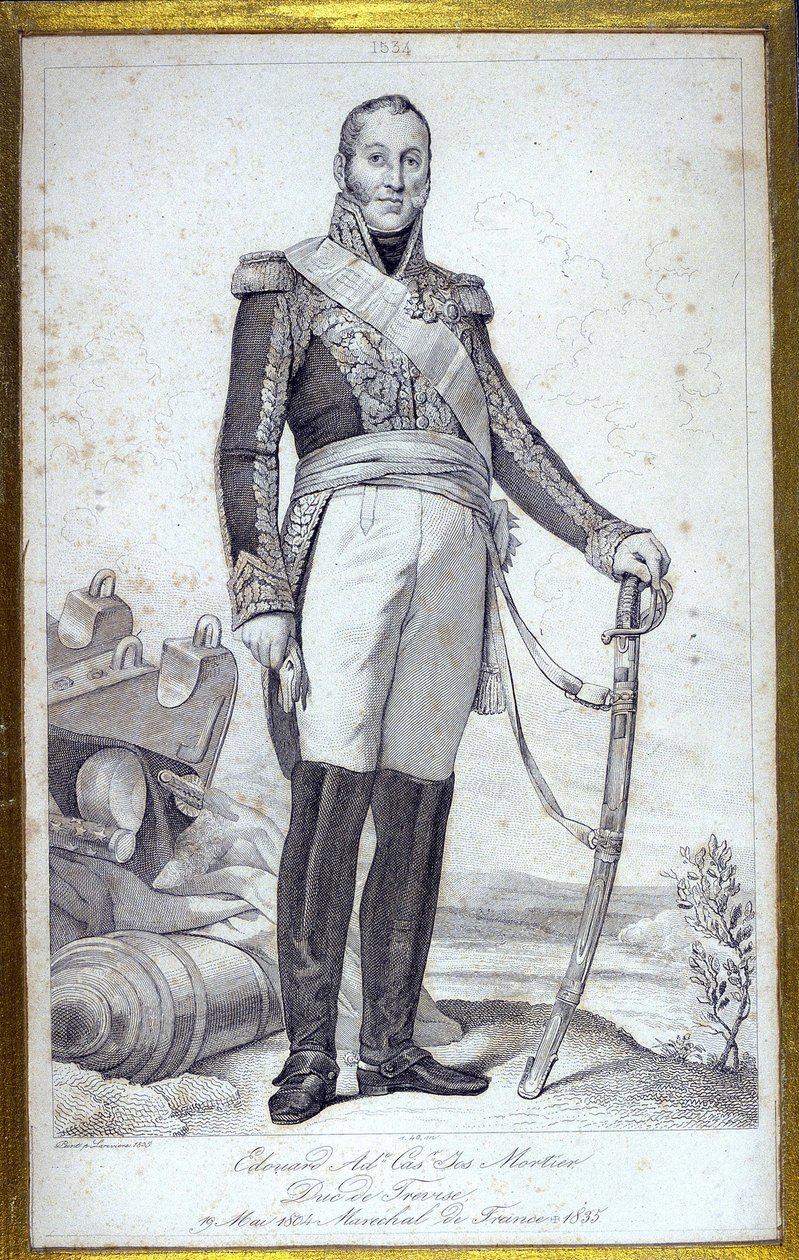 Porträt von Edouard Adolphe Casimir Joseph Mortier, Herzog von Trevise (1768-1835), Marschall von Frankreich, Gravur des 19. Jahrhunderts von Unknown artist