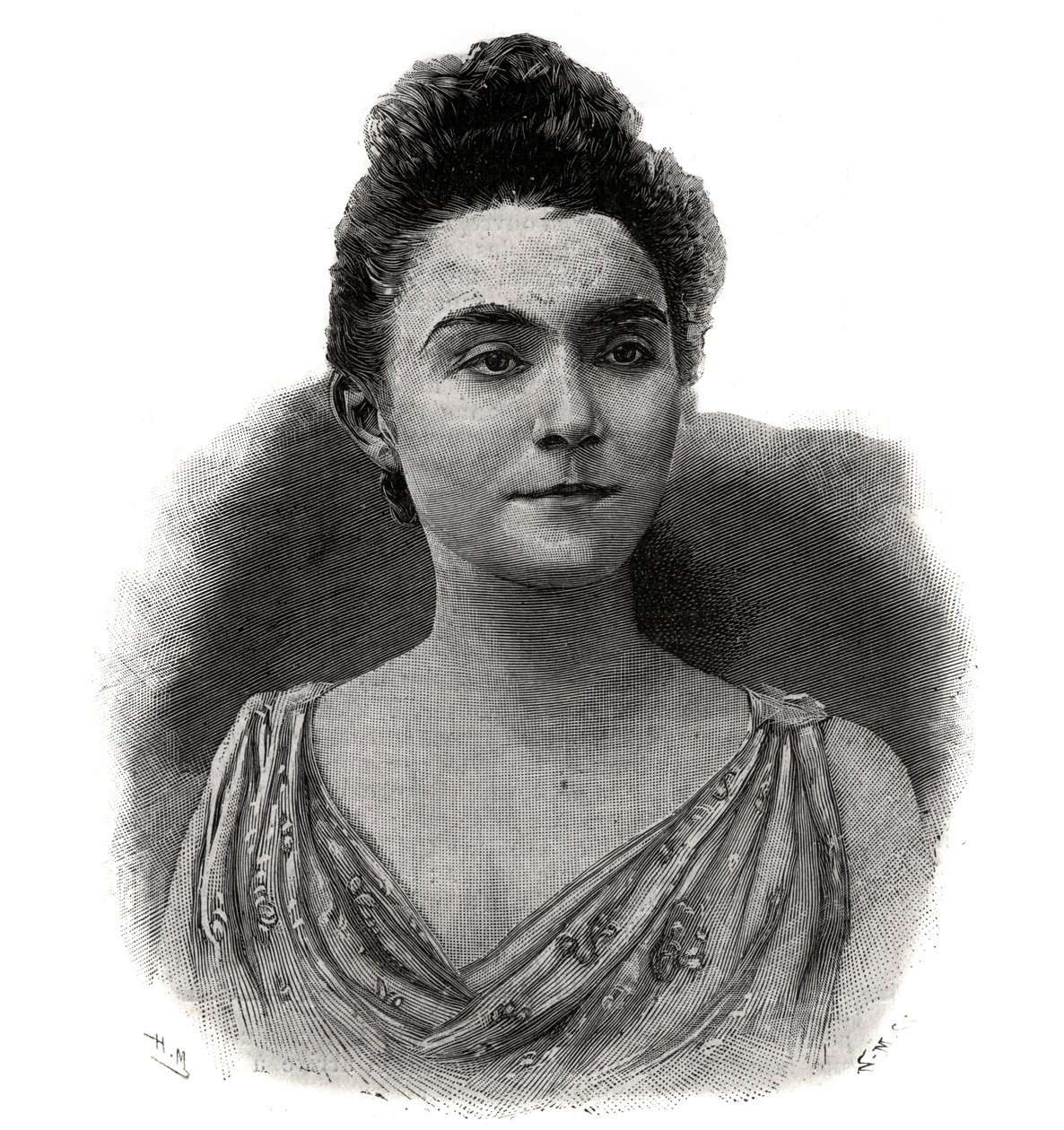 Porträt von Emma Laure Esther Guilbert, genannt Yvette Guilbert (1865-1944), französische Sängerin des Café-Konzerts - Gravur von 1892 von Unknown artist