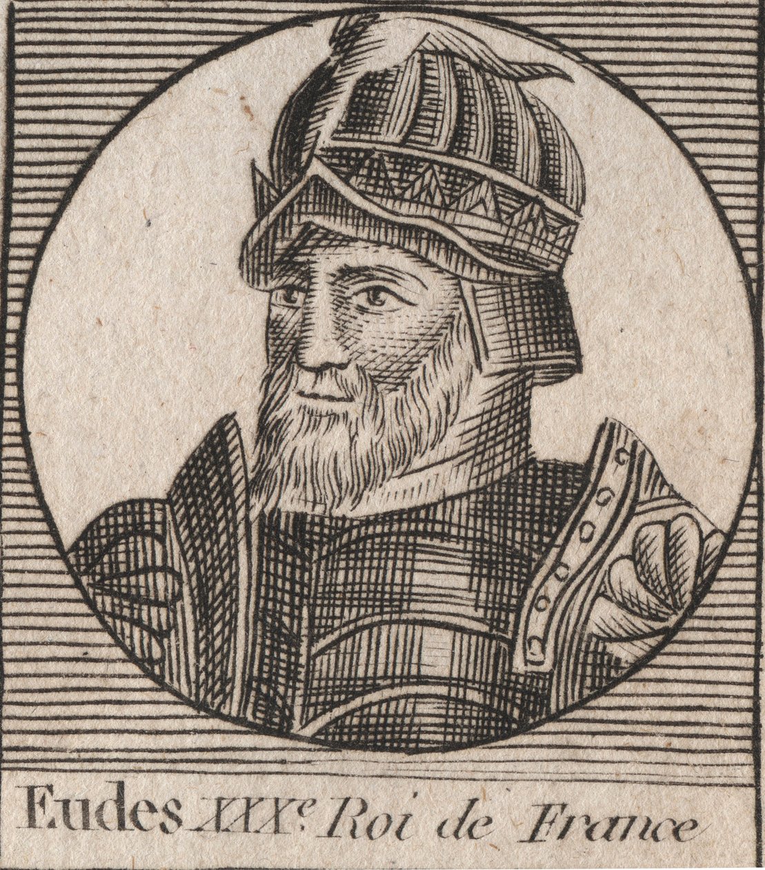 Porträt von Eudes (Odon) (ca. 860 - 898), Graf von Paris und Troyes, dann König von Frankreich - EUDES, Graf von Paris, gewählt zum französischen Thron nach der Absetzung von Karl dem Kaiser - Gravur aus „Unterricht über die Geschichte Frankreichs“ von Cha von Unknown artist