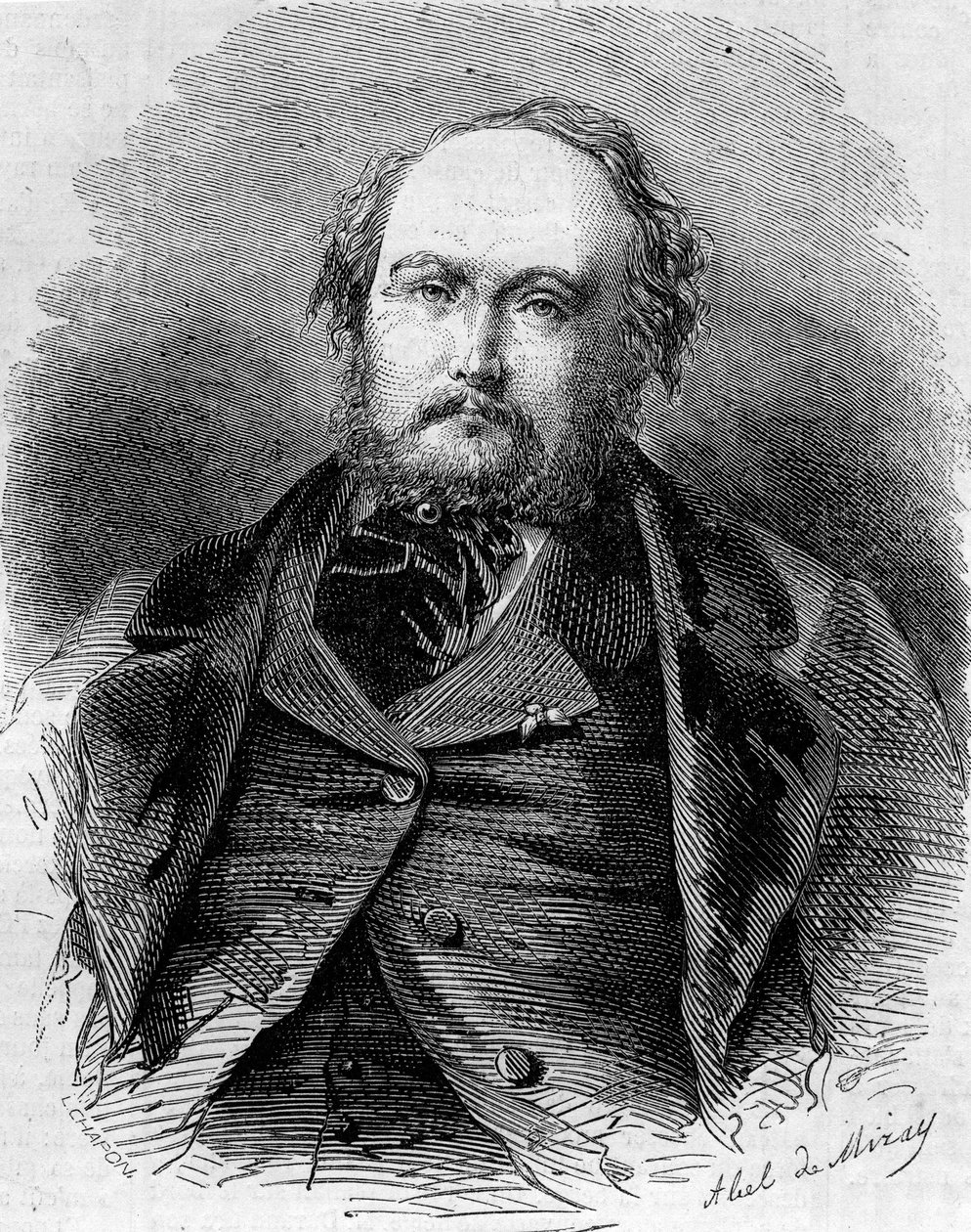 Porträt von Eugène Guinot (1812-1861), französischer Journalist, Romanautor und Dramatiker. Auch bekannt als Pierre Durand und Paul Vermond. Gravur in „Le Monde Illustré“ Nr. 202 vom 23. Februar 1861 von Unknown artist