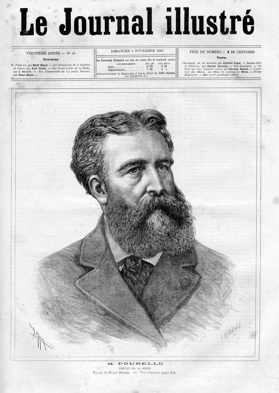 Porträt von Eugene Rene Poubelle (1831-1907), französischer Beamter und Präfekt der Seine - Titelblatt von „The Illustrous Journal“ von 1883 von Unknown artist
