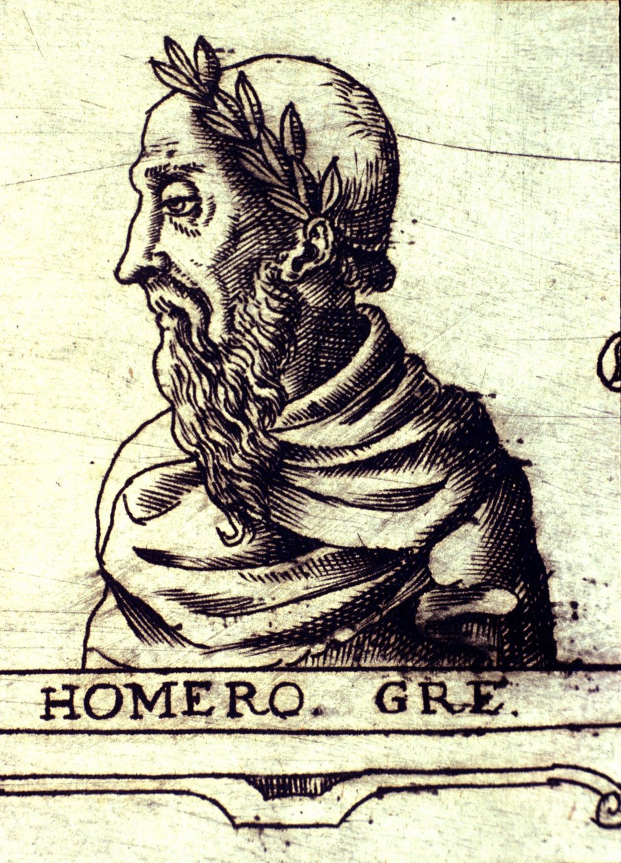 Porträt von Homer (9. Jahrhundert v. Chr.). Gravur von 1560 aus dem Atlas von Urbano Monte von Unknown artist