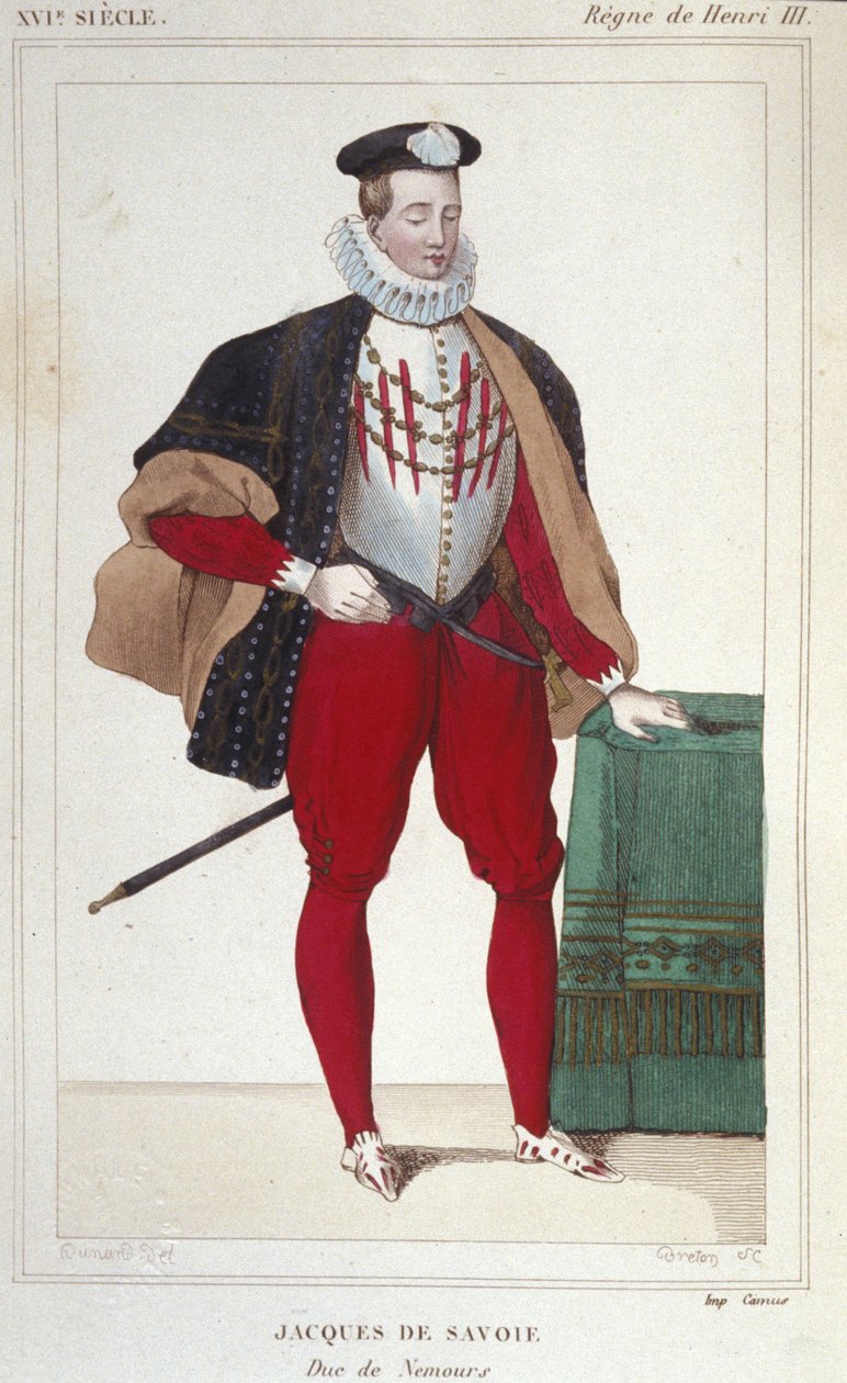 Porträt von Jacques de Savoie Nemours (1531-1585), Graf von Genf und Herzog von Nemours von 1533 bis 1585. Gravur von 1830. von Unknown artist