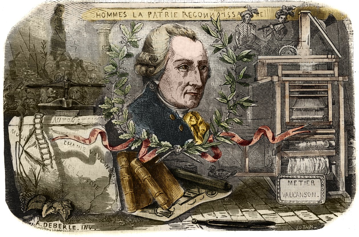 Porträt von Jacques de Vaucanson (1709-1782), französischer Mechaniker und Erfinder von Automaten. Gravur von 1857 in „Le Musée Des Sciences“ von Unknown artist