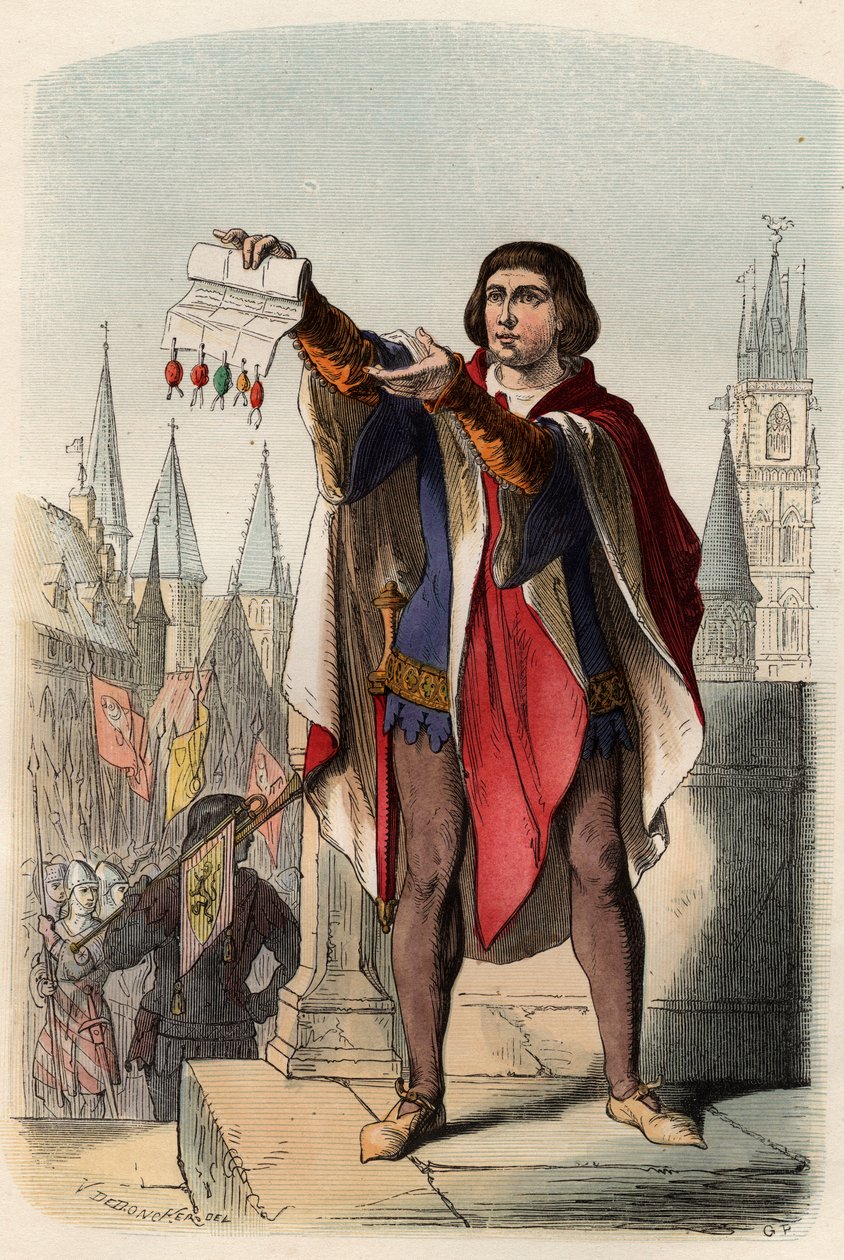 Porträt von Jacques oder Jacob van Artevelde (1287-1345), flämischer Politiker. Gravur von 1868 in „Histoire de Belgique von den frühesten Zeiten bis zum Ende der Herrschaft von Leopold I.“ von Théodore Juste. Private Sammlung von Unknown artist