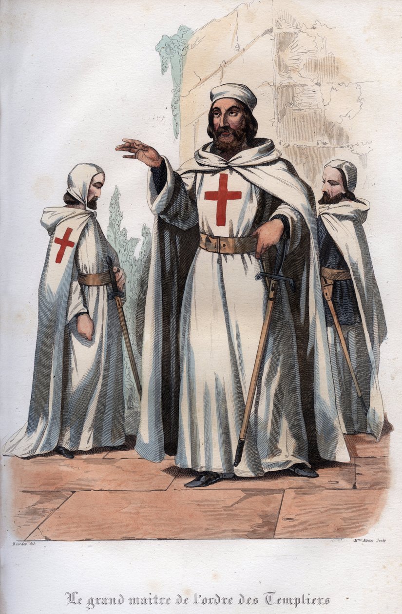 Porträt von Jacques de Molay (1243-1314), Großmeister der Tempelritter. Gravur von 1842 in „Histoire des papes“ von Maurice Lachatre. Private Sammlung. von Unknown artist