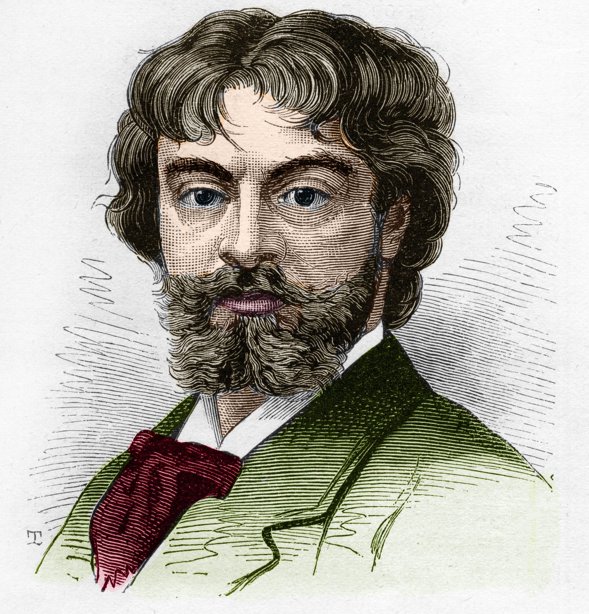 Porträt von Jean Sully Mounet, genannt Mounet-Sully (Mounet Sully) (1841-1916), französischer Schauspieler, Mitglied der Comédie-Française. Gravur in „Le Monde Illustré“ Nr. 1168 vom 16. August 1879 von Unknown artist