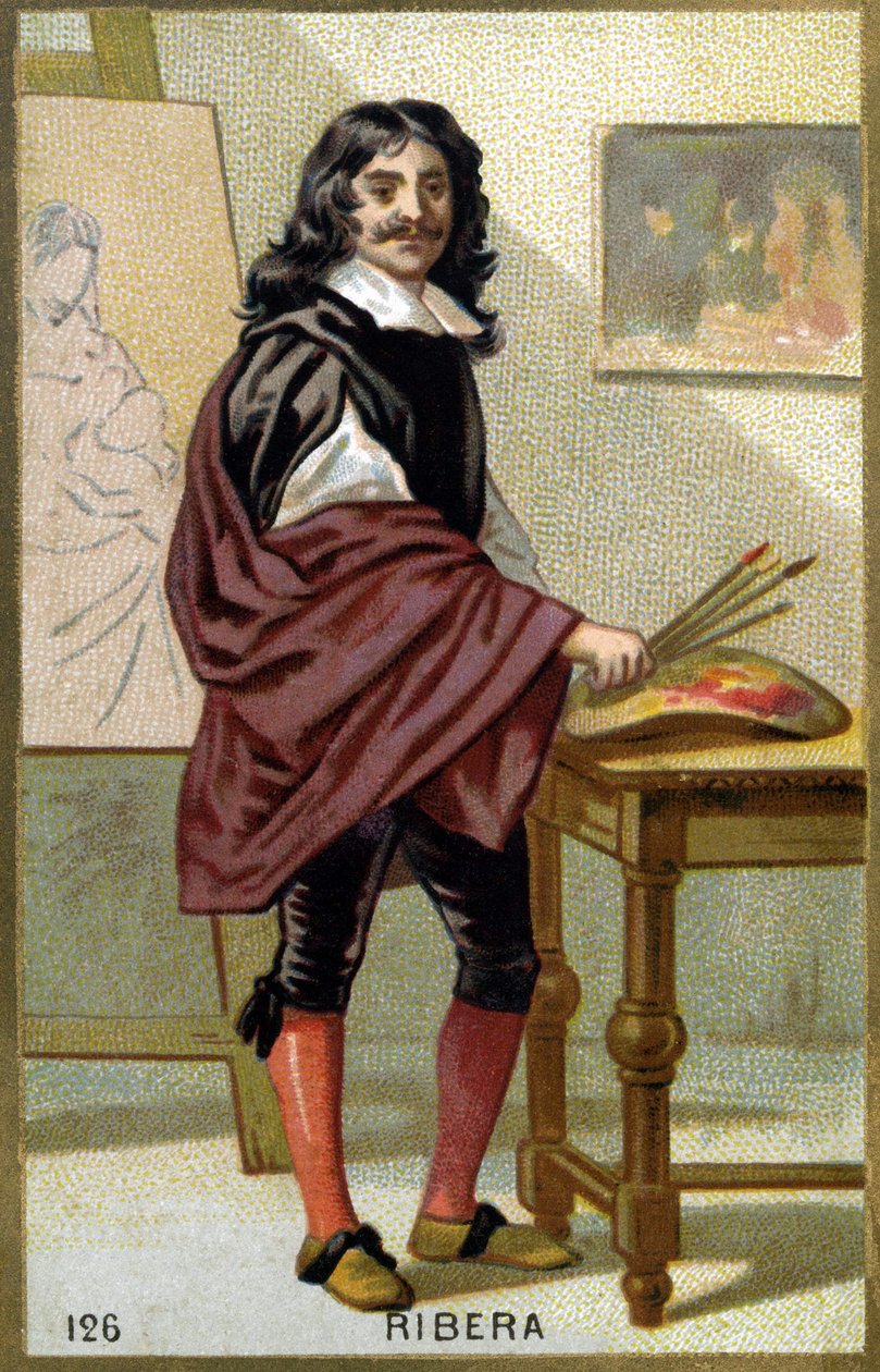 Porträt von Jose de Ribera genannt il Spagnoletto „der Spanier“ (1591-1652), spanischer Maler und Graveur - Chromolithographie des 19. Jahrhunderts von Unknown artist