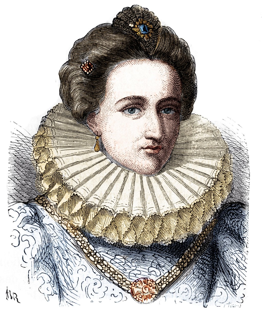 Porträt von Leonora Dori (oder Dosi) genannt Galigai, Marschallin von Ancre (1568-1617). Sie trägt einen Spitzenkragen - in „Histoire de France populaire“ von Henri Martin von Unknown artist