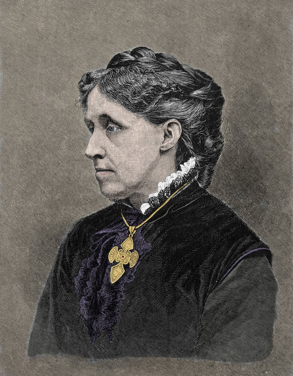 Porträt von Louisa May Alcott (1832-1888), amerikanische Schriftstellerin. Farbgravur aus dem 19. Jahrhundert von Unknown artist