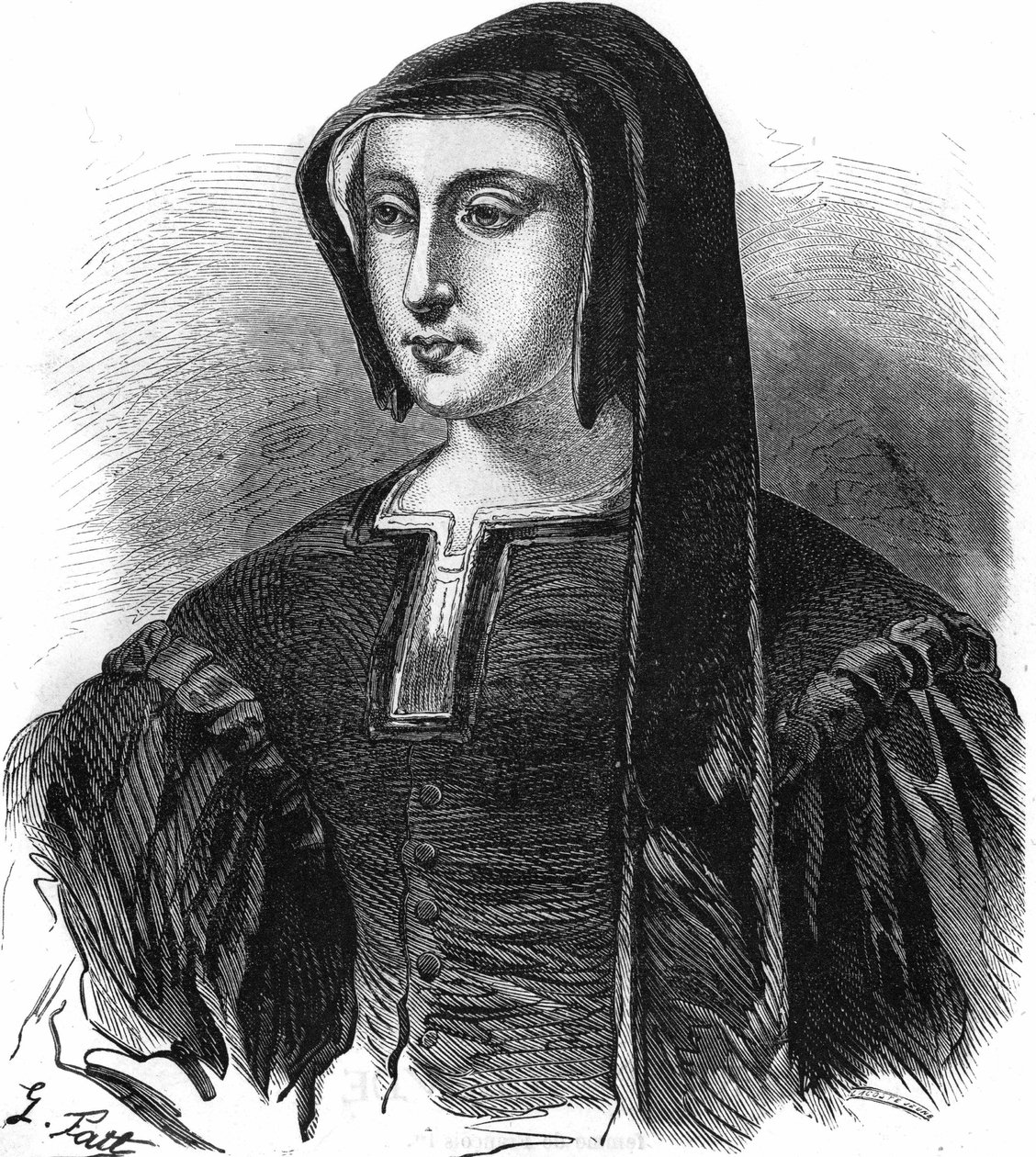 Porträt von Louise de Savoie (1476-1531), Regentin von Frankreich, Ehefrau von Charles de Valois, Herzog von Angoulême und Mutter von Franz I. Gravur des 19. Jahrhunderts von Unknown artist