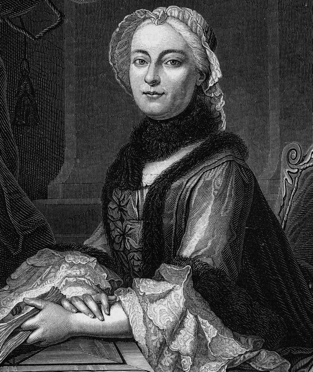 Porträt von Madame Geoffrin, geborene Marie Therese (Marie-Therese) Rodet (1699-1777) - Gravur von 1862 in „Die Königinnen der Welt“ von unseren ersten Schriftstellern, Buch veröffentlicht unter der Leitung von Jean Germain Desire Armandaud von Unknown artist