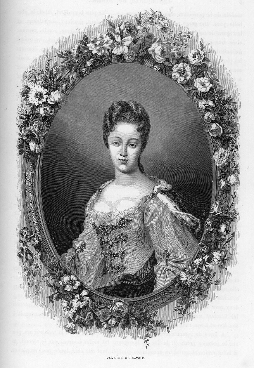 Porträt von Marie-Adélaïde de Savoie (1685-1712) - Gravur von 1862 in „The Queens of the World“ von Unknown artist