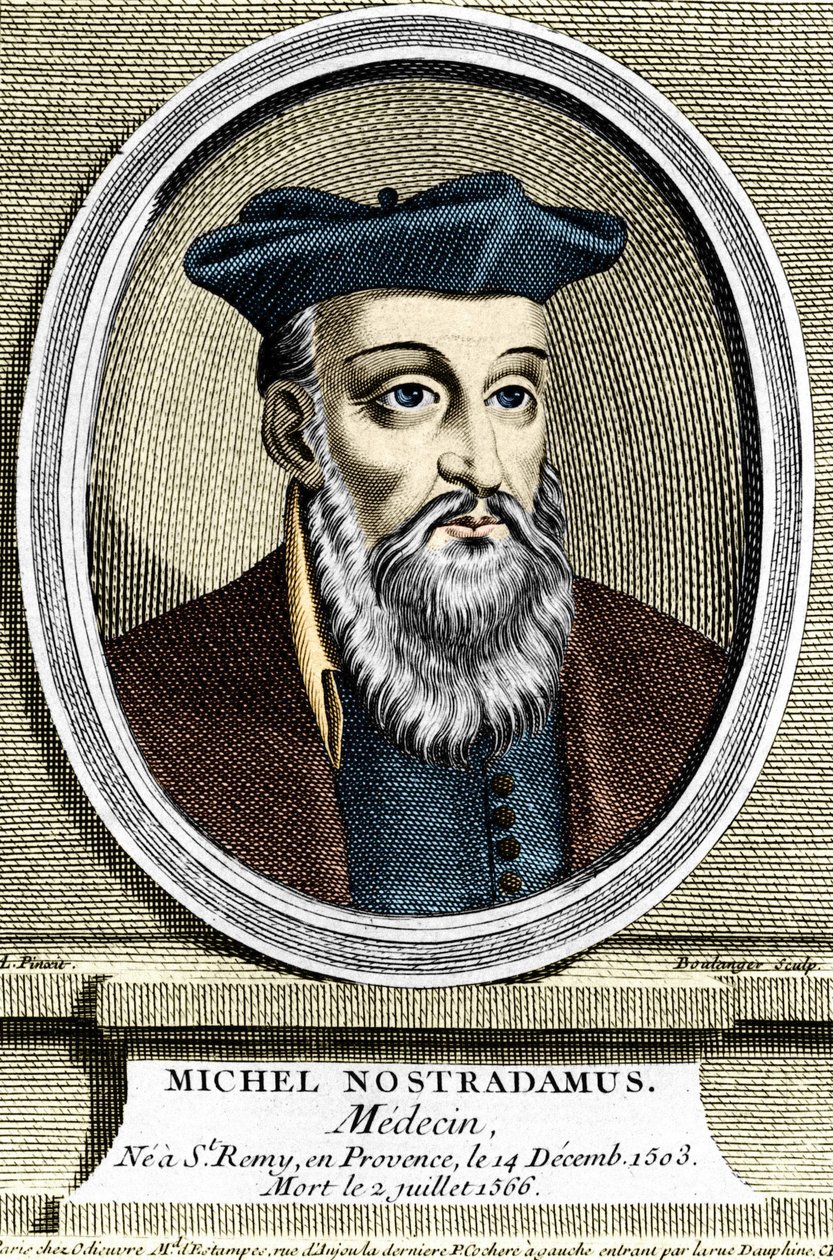 Porträt von Michel Nostradamus, Arzt und Astrologe, geboren in Saint-Remy-de-Provence am 14.12.1503 und gestorben am 02.07.1566. Gravur aus dem 17. Jahrhundert. von Unknown artist