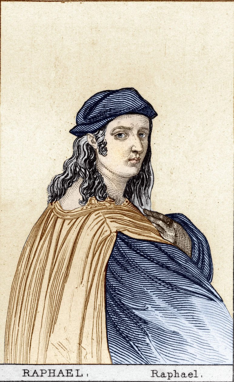 Porträt von Raffael (Raffaello Sanzio 1483 - 1520), italienischer Maler. Gravur des 19. Jahrhunderts von Unknown artist