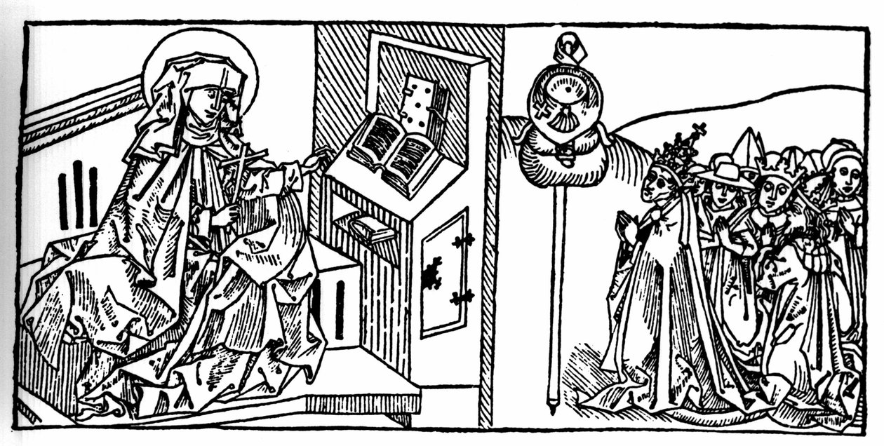 Porträt der Heiligen Brigitte von Schweden (1103 - 1373). Gravur aus „Leben der Heiligen - sommerteil“ (Das Buch der Heiligen) von Jacobus (James) von Voragine (1228-1298). Lübeck 1488 von Unknown artist