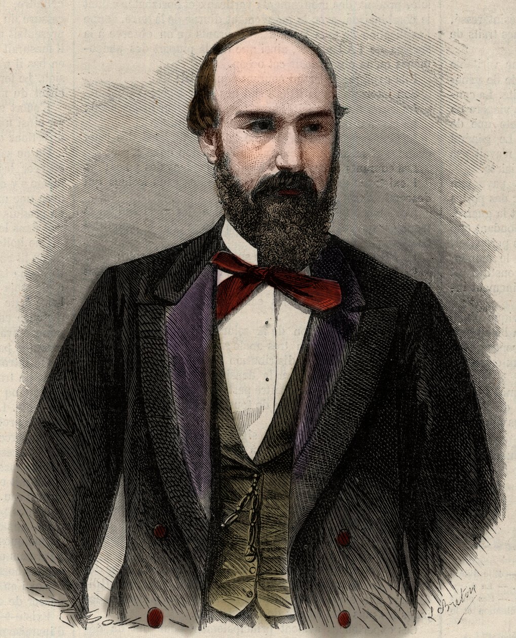 Porträt von Santos Gutierrez (1820-1872), Politiker und ehemaliger Präsident der Vereinigten Staaten von Kolumbien. Gravur in „L