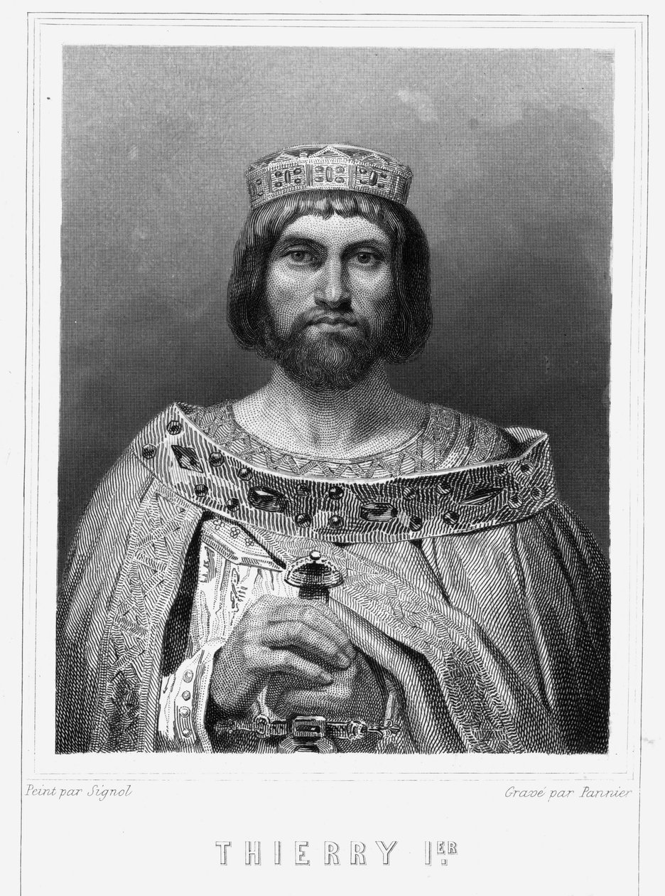 Porträt von Thierry I (? - 533), König von Austrasien - in „Histoire des Français“ von Lavallée, Gravur, undatiert. von Unknown artist