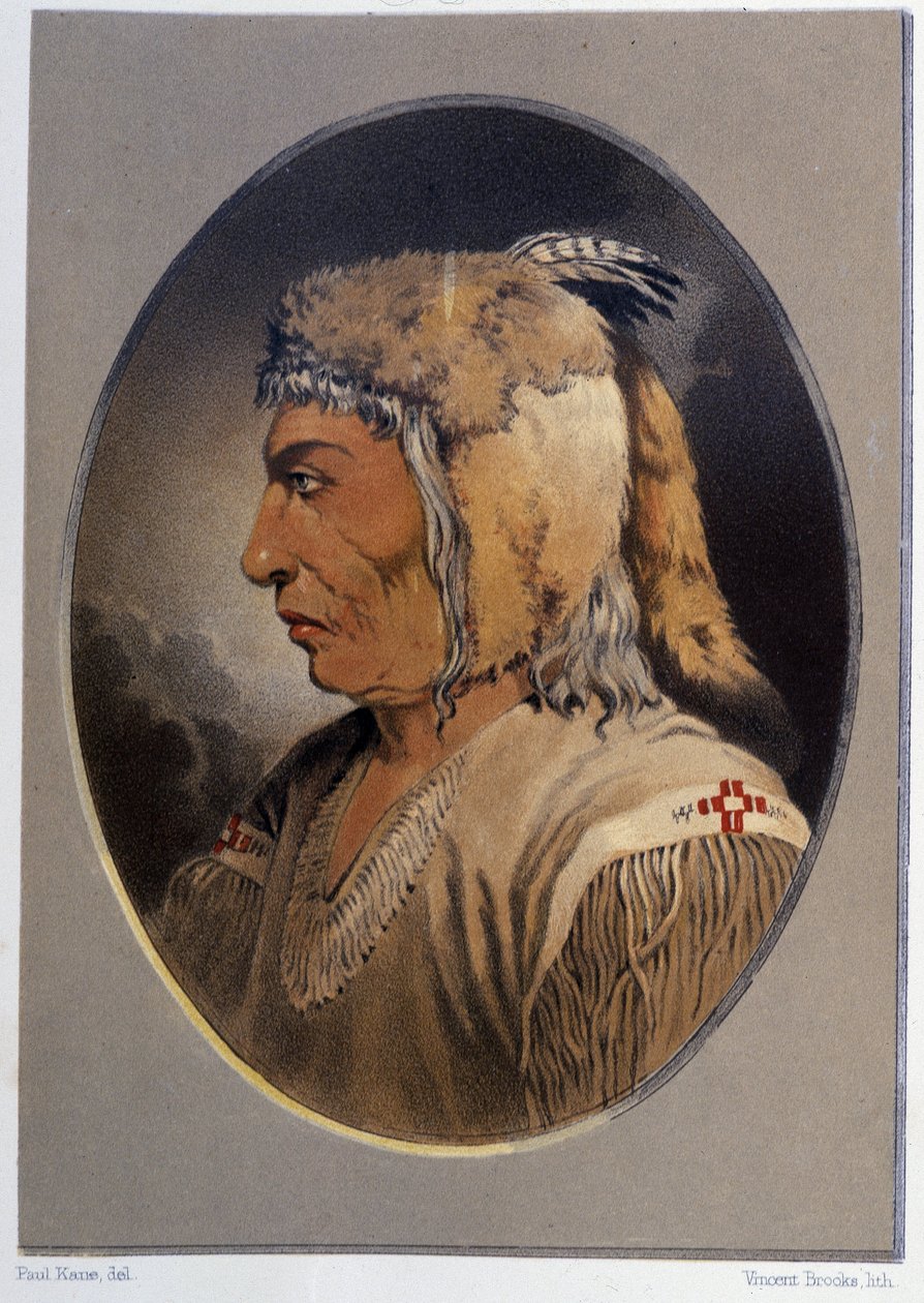Porträt eines Indianers: Man-Ce-Muckt - in "Wanderungen eines Künstlers unter den Indianern Nordamerikas" von Paul Kane, Longmans & Roberts, London von Unknown artist