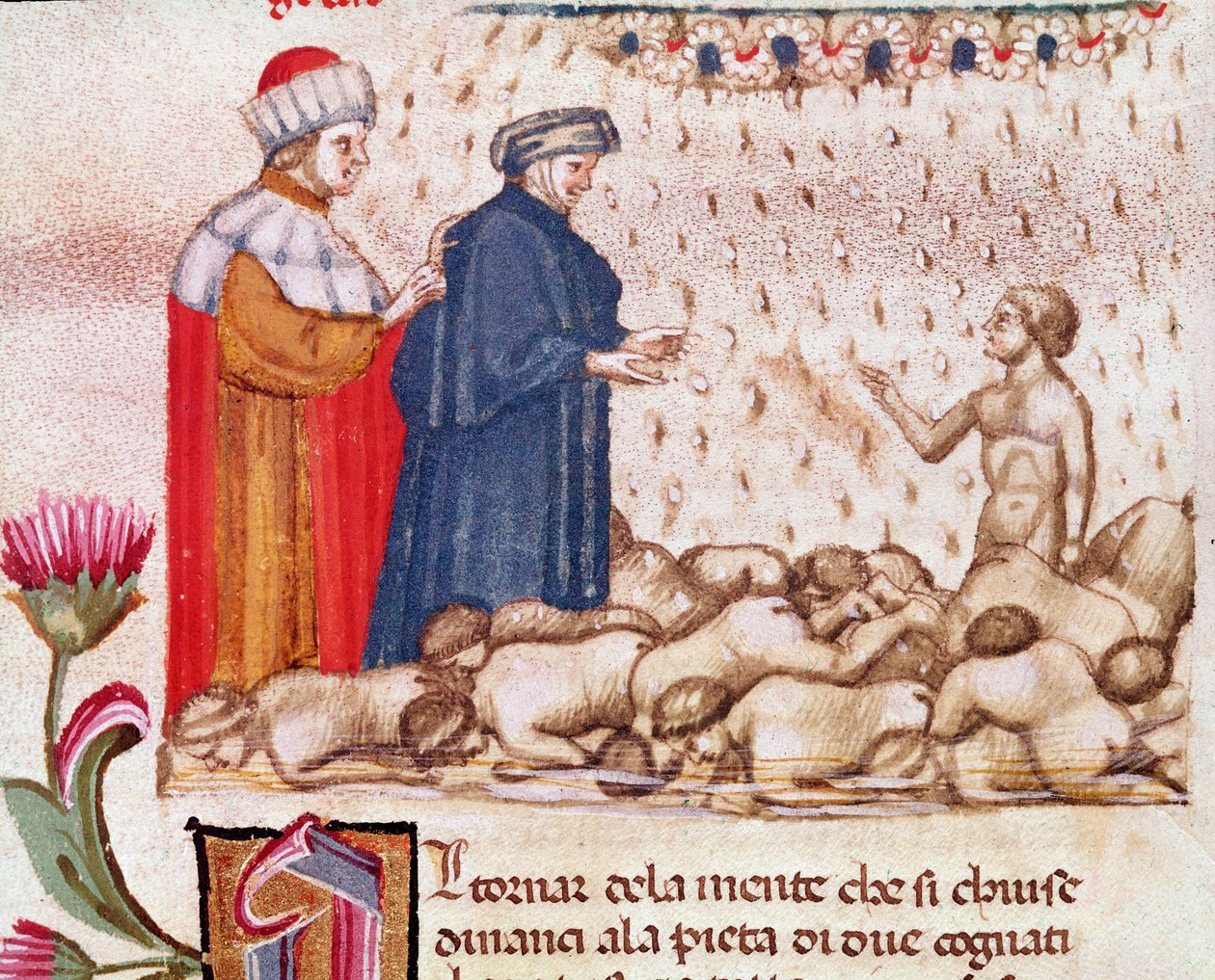 Porträt des italienischen Dichters Dante Alighieri im Kreis der Gefräßigen (Gesang 6 aus der Hölle, in der Göttlichen Komödie) von Unknown artist