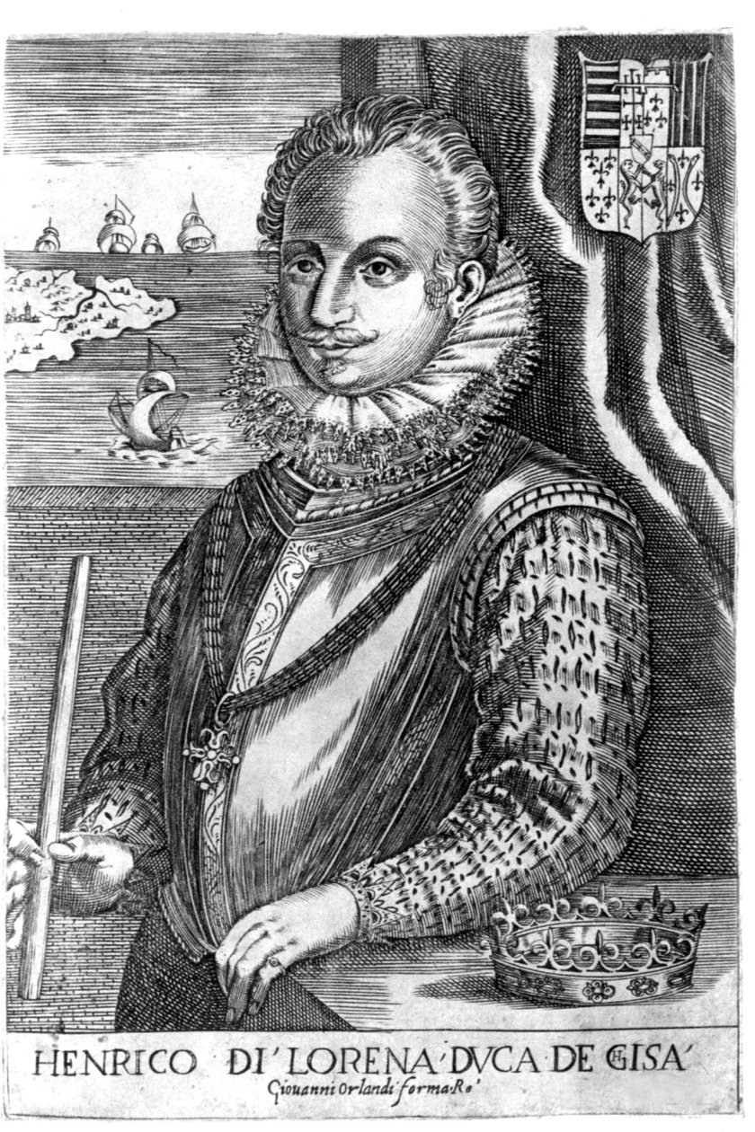 Porträt des Herzogs von Guise (Heinrich I. von Lothringen, bekannt als der Scalafre (1550 - 1588)). Gravur des 17. Jahrhunderts von Unknown artist