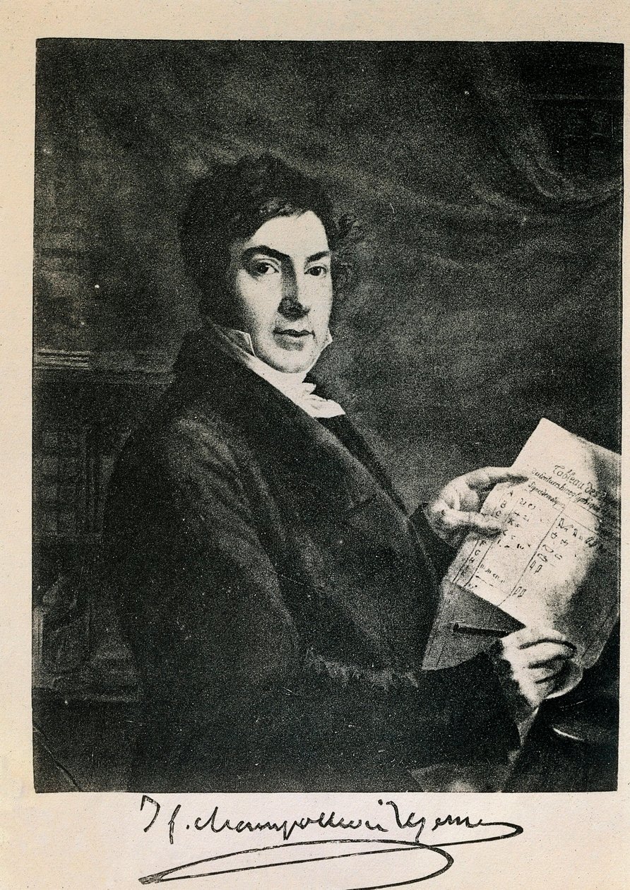 Porträt des französischen Ägyptologen Jean-François Champollion (1790-1832). Gravur des 19. Jahrhunderts von Unknown artist