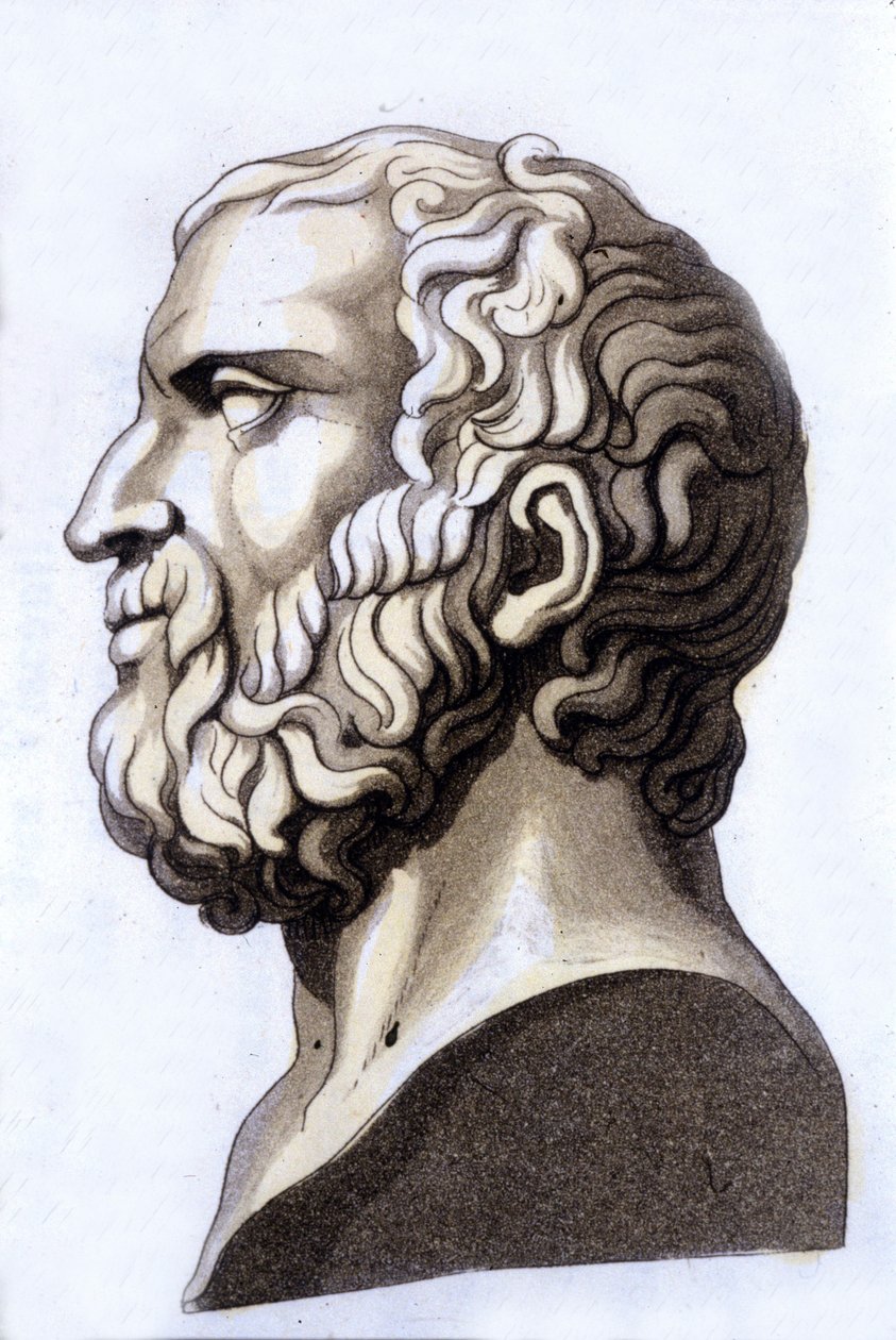 Porträt des griechischen Philosophen Zenon von Kition (335 v. Chr. - 264 v. Chr.), Begründer des Stoizismus. Gravur aus dem 19. Jahrhundert von Unknown artist