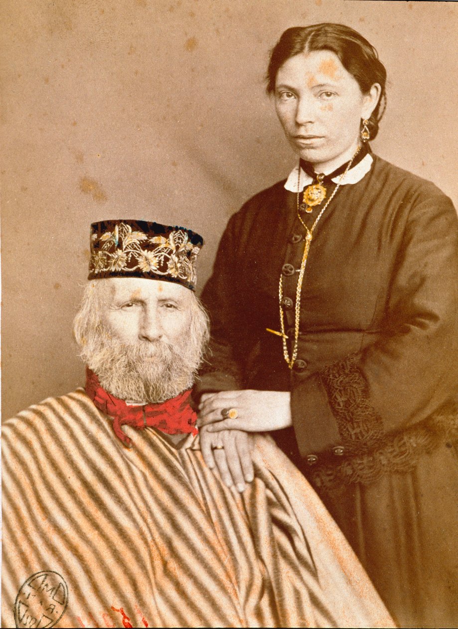 Porträt des italienischen Patrioten und Helden des Risorgimento Giuseppe Garibaldi (1807-1882) mit seiner dritten Frau Francesca Armosino von Unknown artist