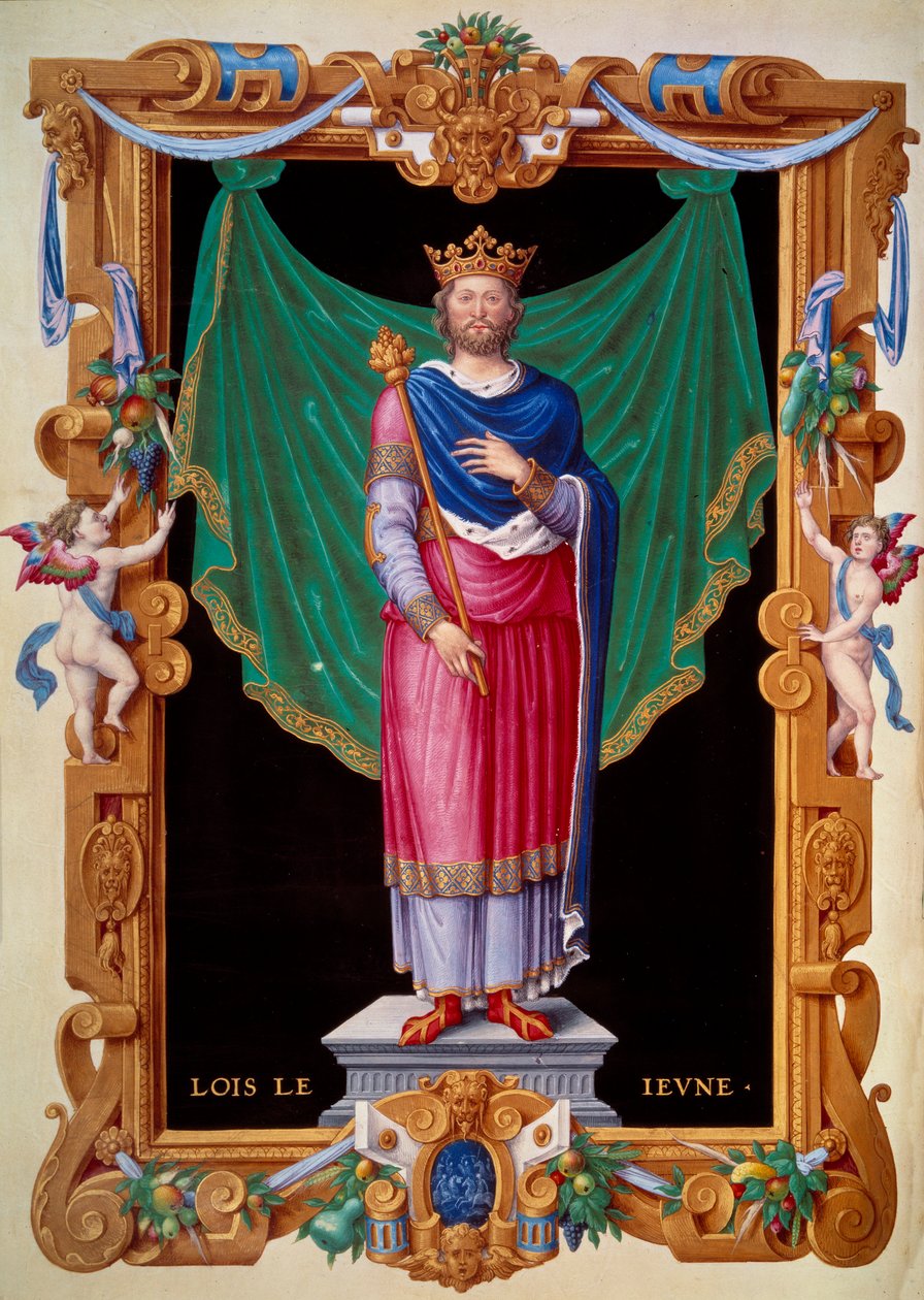 Porträt von Ludwig VII. dem Jüngeren (1120-1180), König von Frankreich. Miniatur in Recueil des rois de France von Jean du Tillet von Unknown artist
