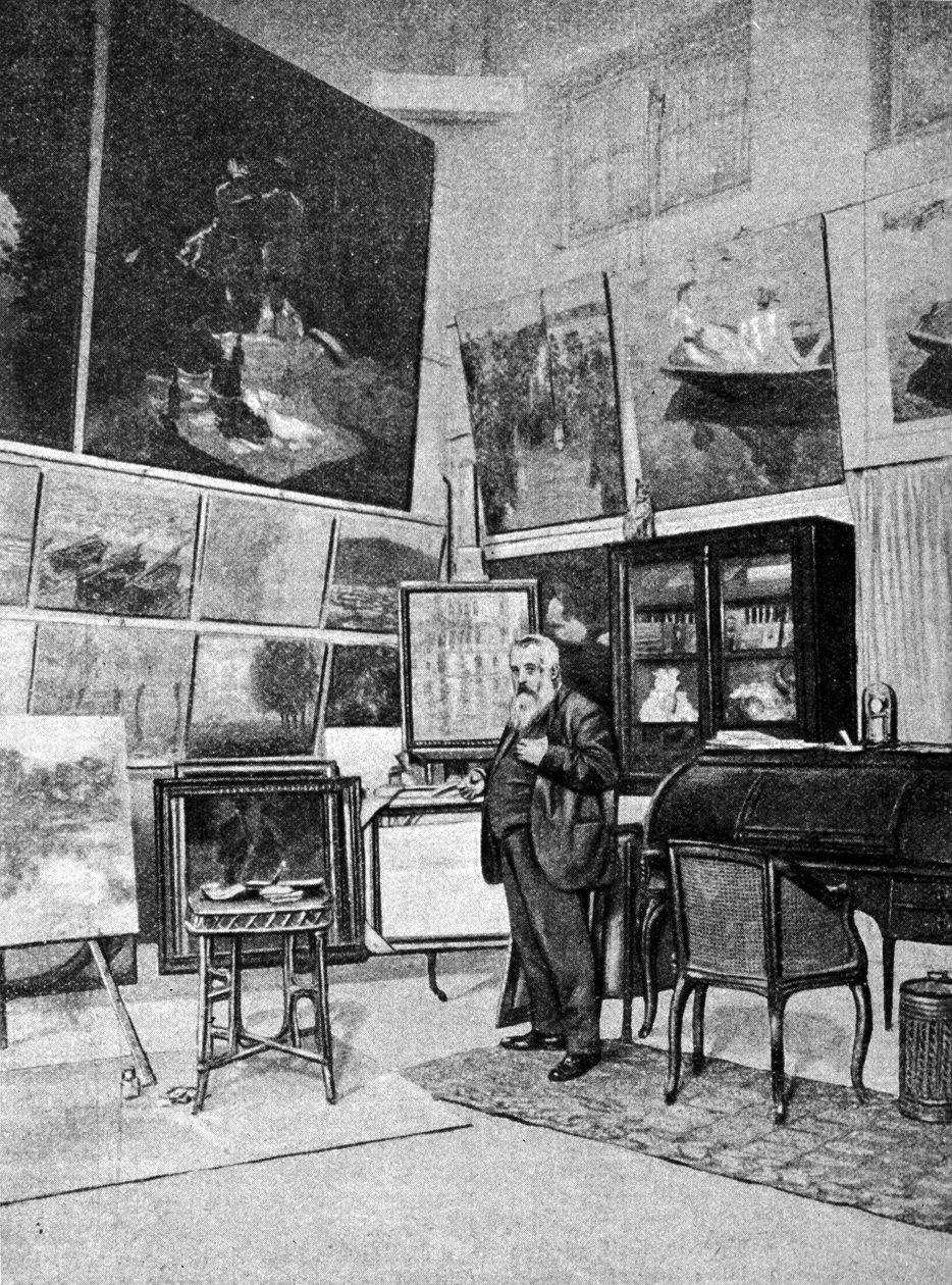 Porträt des Malers Claude Monet (1840 - 1926) in seinem Atelier. von Unknown artist