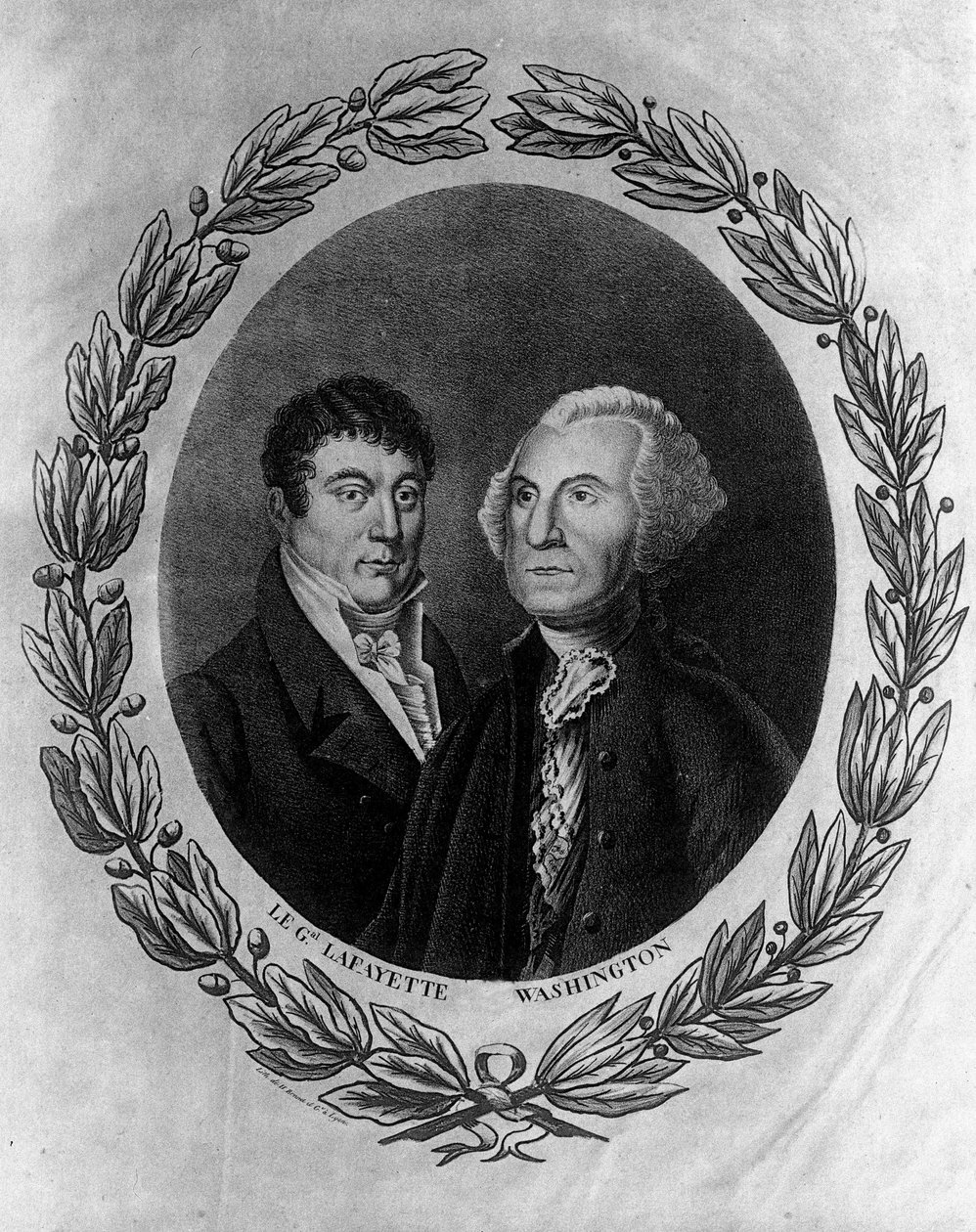 Porträts von General La Fayette und Georges Washington - Gravur von Unknown artist