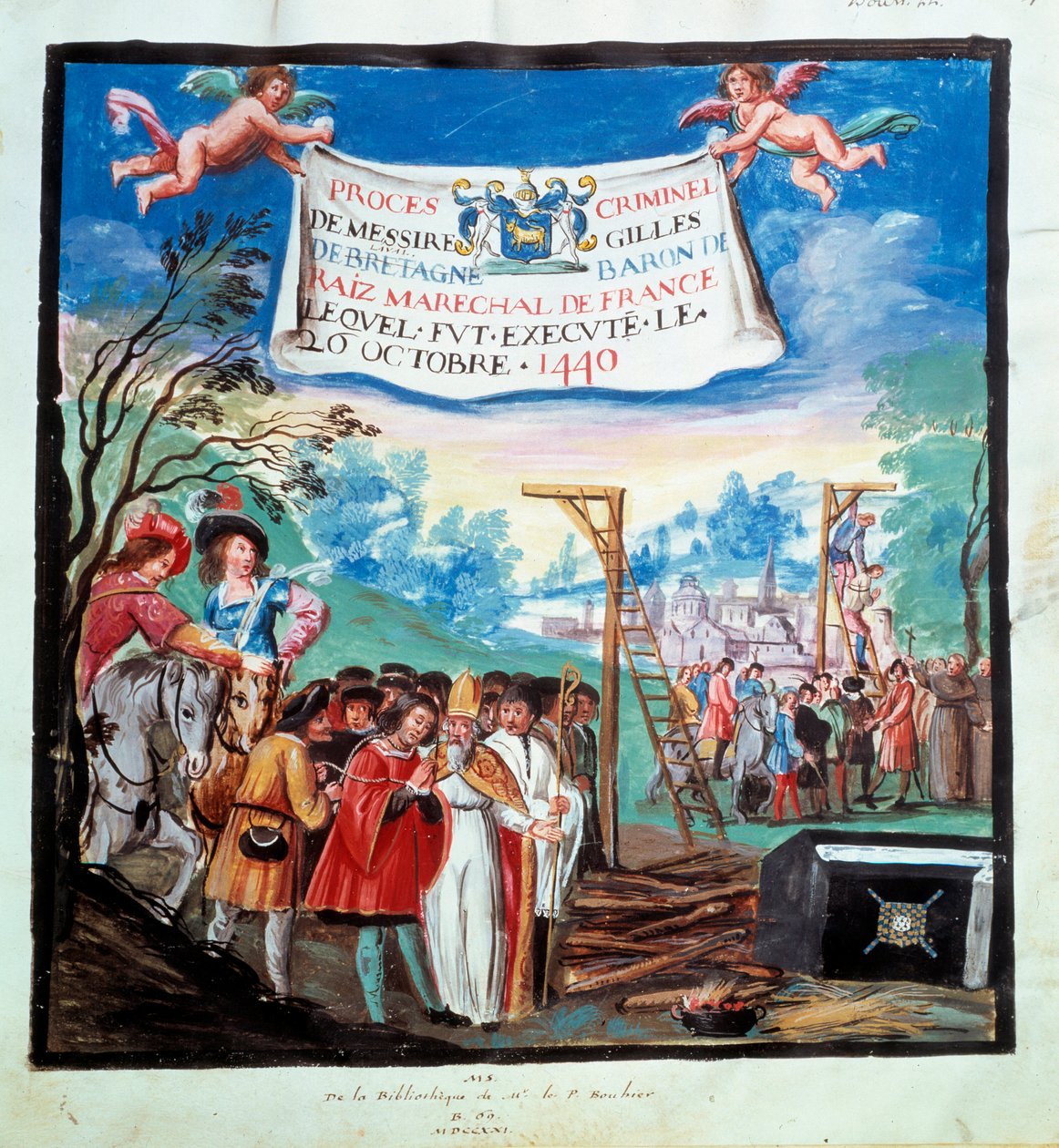 Prozess von Gilles de Rais (Hinrichtung, Galgen und Metzger) (15. Jahrhundert) von Unknown artist