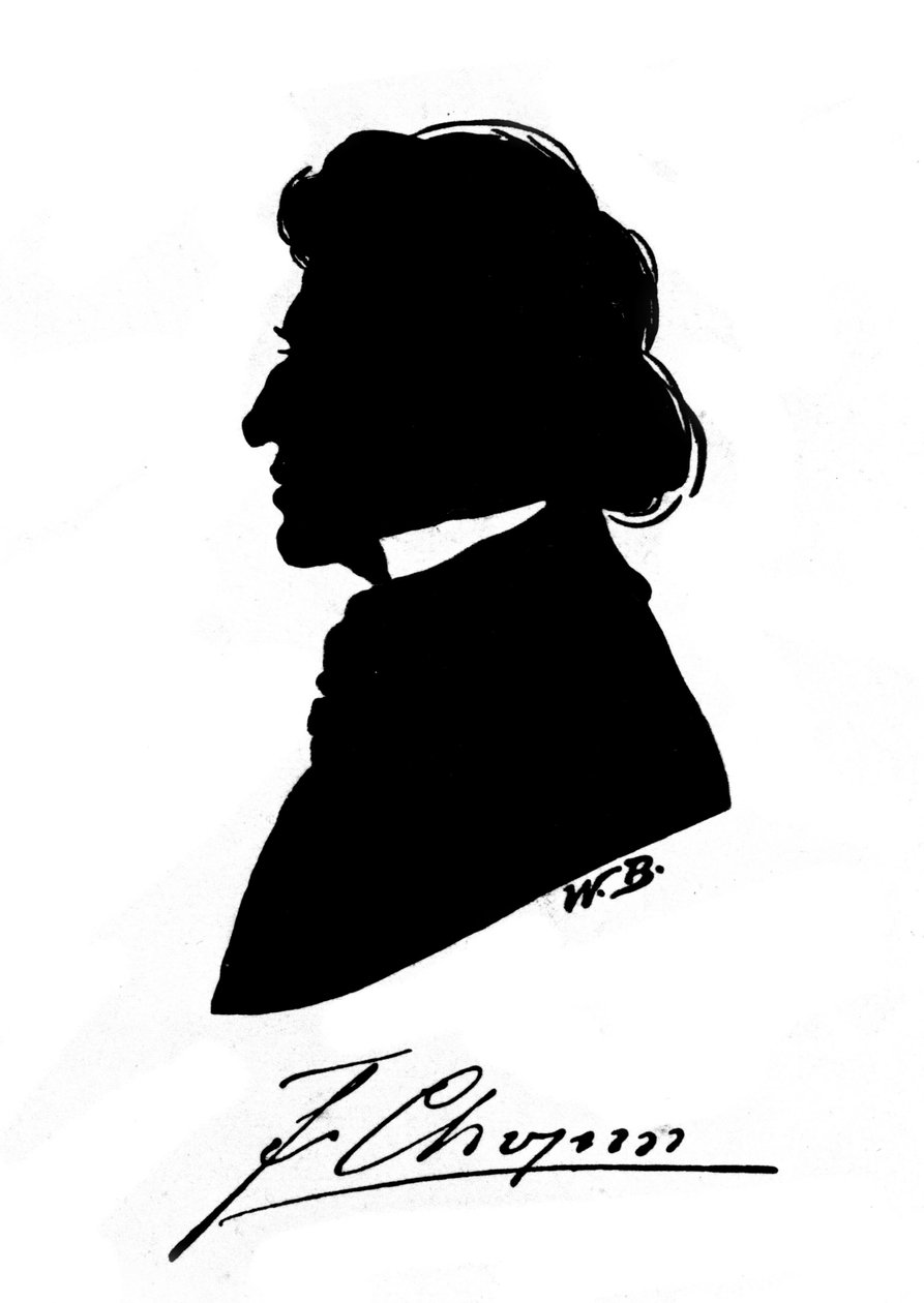Profilsilhouette des polnischen Komponisten Frederic Chopin (1810-1849) mit Autogramm. 19. Jahrhundert von Unknown artist