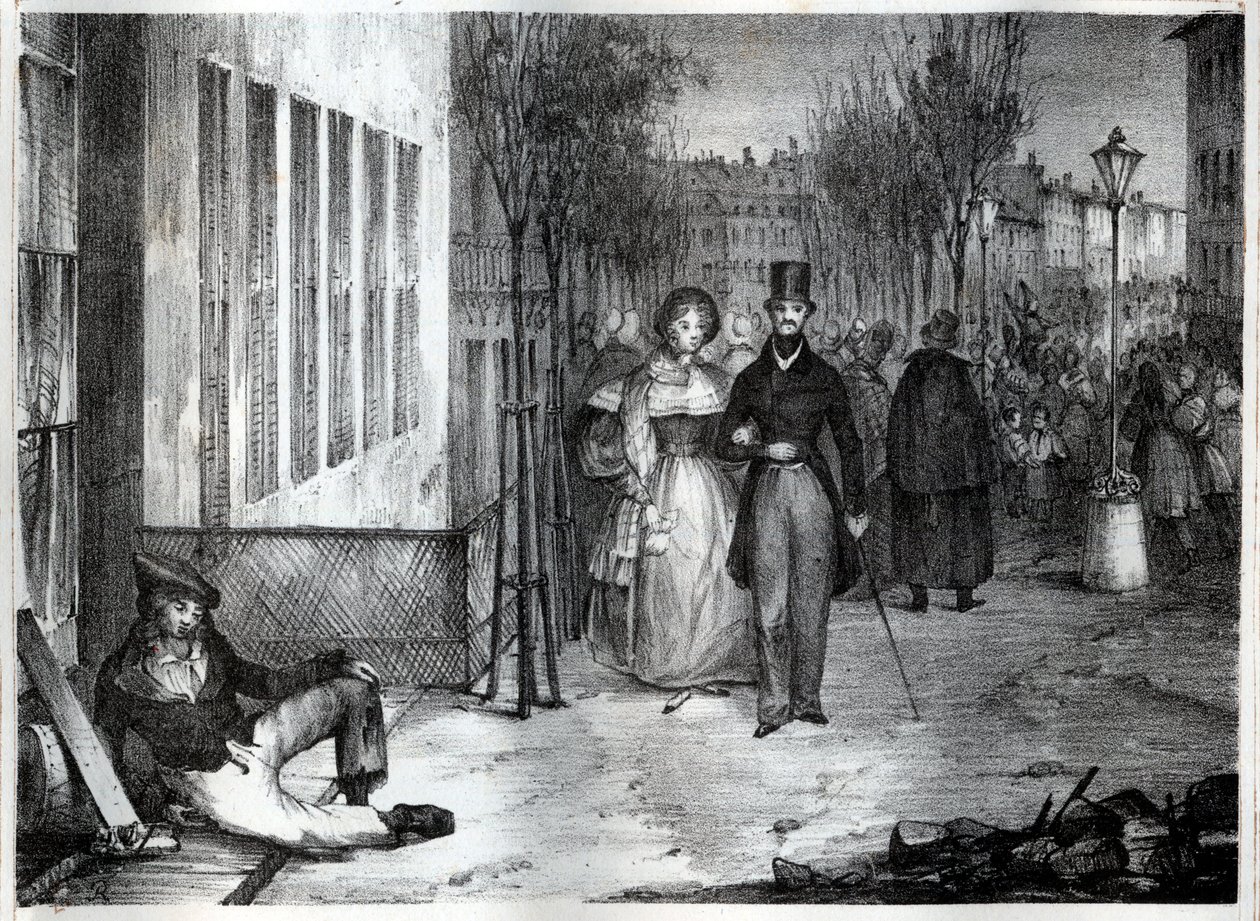Spaziergang auf den Boulevards in Paris im 19. Jahrhundert - Gravur von Unknown artist