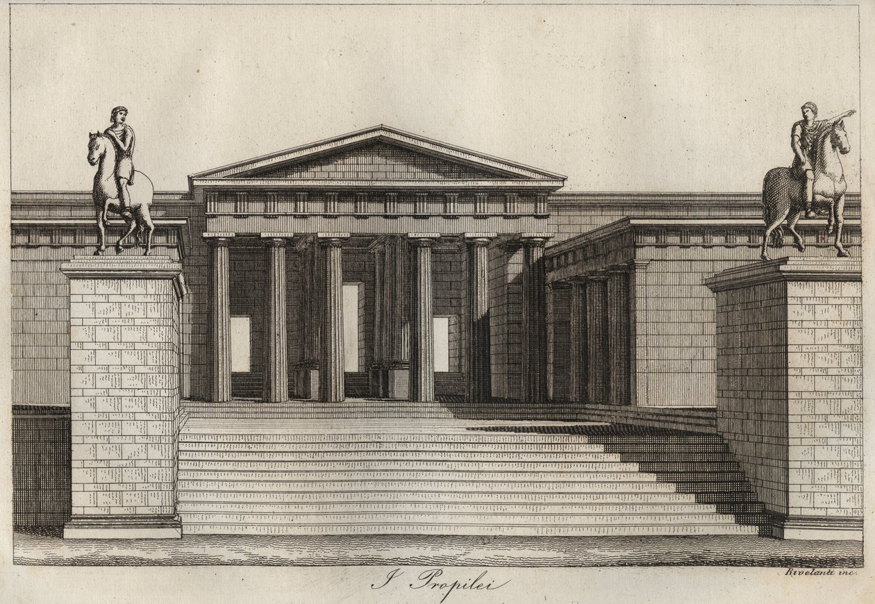 Propyläen (Propilei) (Akropolis von Athen) Gravur aus „Usi e Costumi di Tutti i Popoli dell