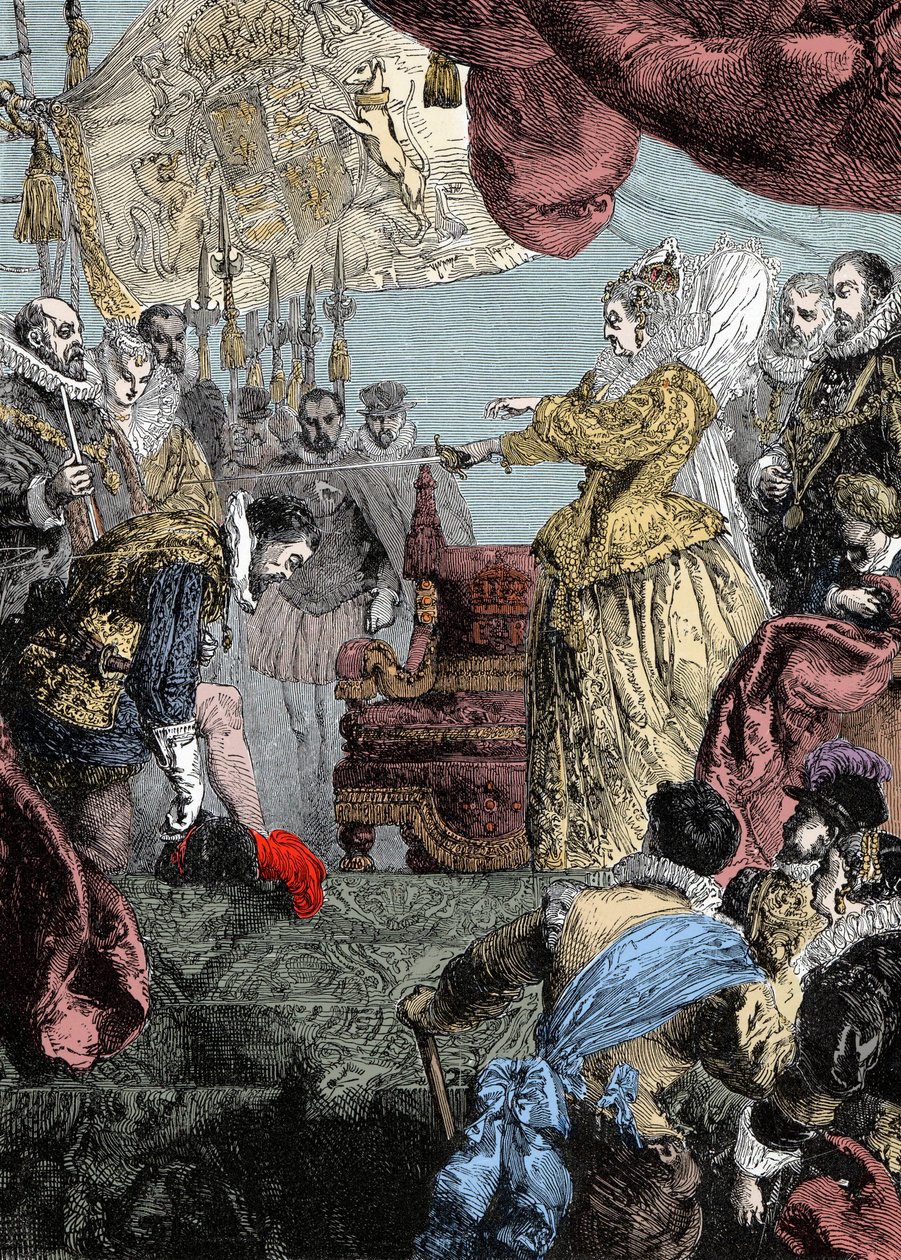 Königin Elisabeth I. (1530-1603) schlägt Francis Drake (1540-96) zum Ritter von Unknown artist
