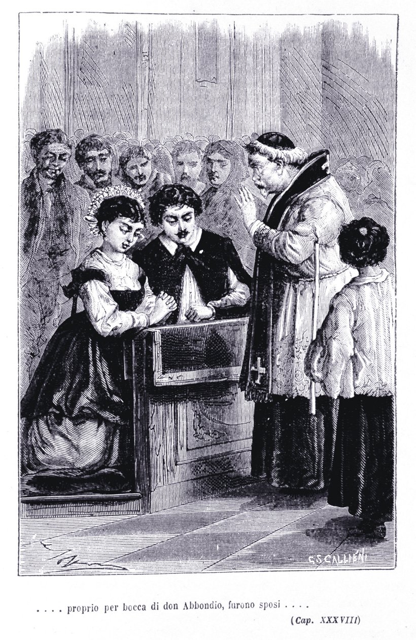 Hochzeit von Renzo und Lucia. Gravur in „Die Verlobten“ (I promessi Sposi) von Alessandro Manzoni (1785-1873) von Unknown artist