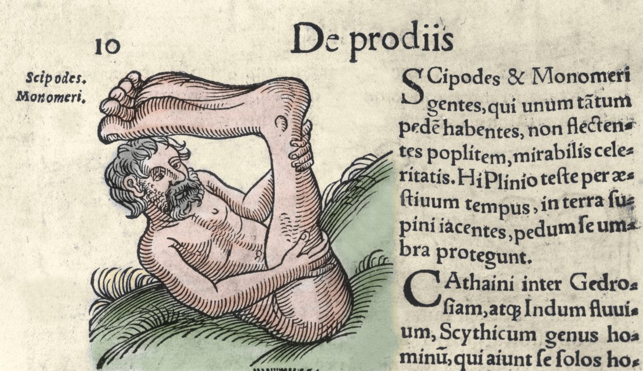 Darstellung eines Sciapod-Monsters Gravur aus „Das Buch der Prodigiorum ac ostentorum Chronicon Basileae“ von Wolfhart (Conrad Lycosthene) 1557 von Unknown artist