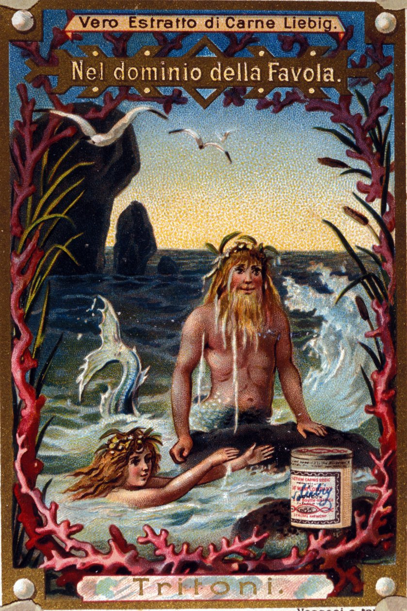 Darstellung von Tritonen, legendären Kreaturen halb Mensch halb Fisch. Chromolithographie des 19. Jahrhunderts von Unknown artist