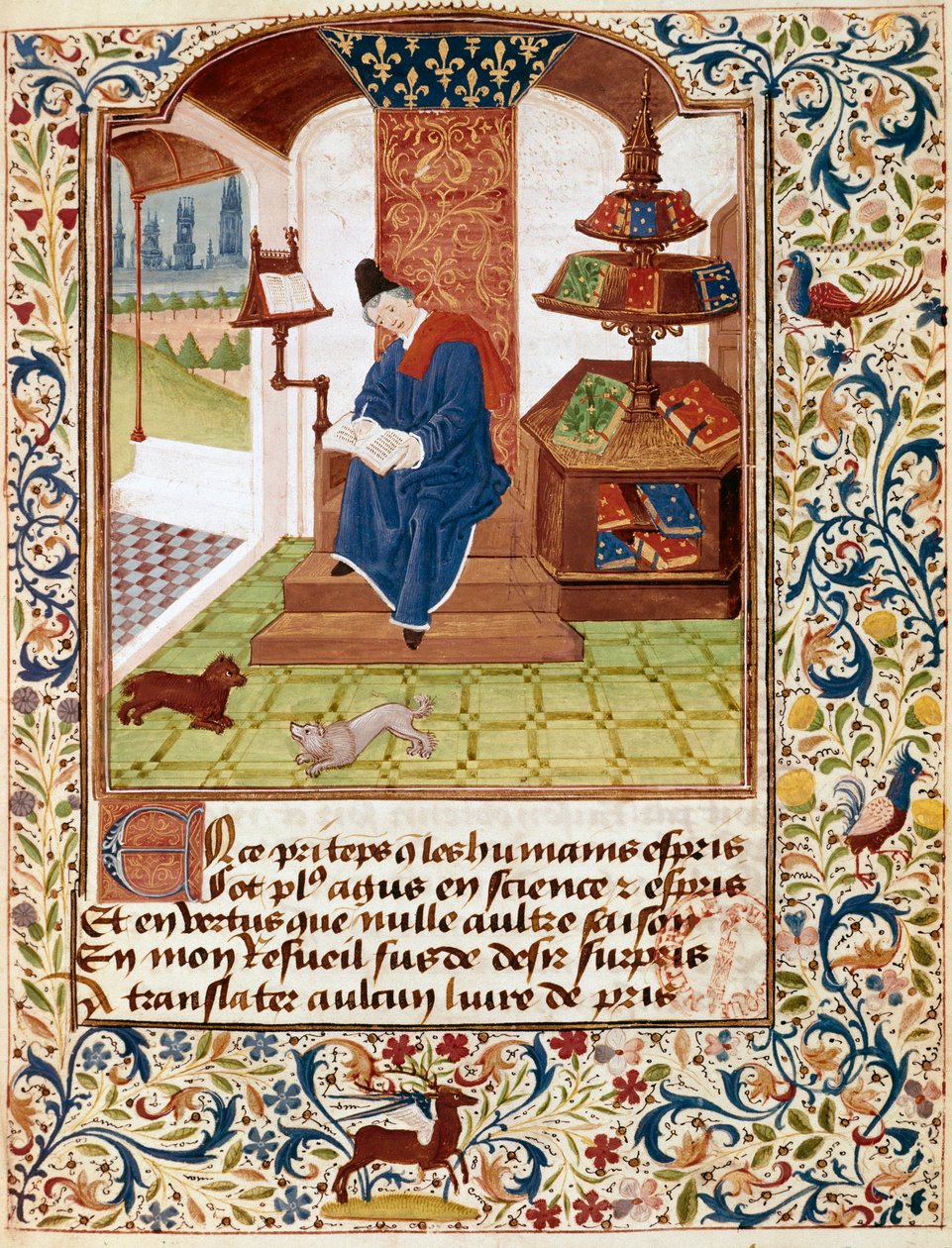 Darstellung des Autors, der in seinem Büro schreibt Miniatur aus „Blumen aller Tugenden“ oder „Rosenkranz der Tugenden“ (Ms 291) von Unknown artist