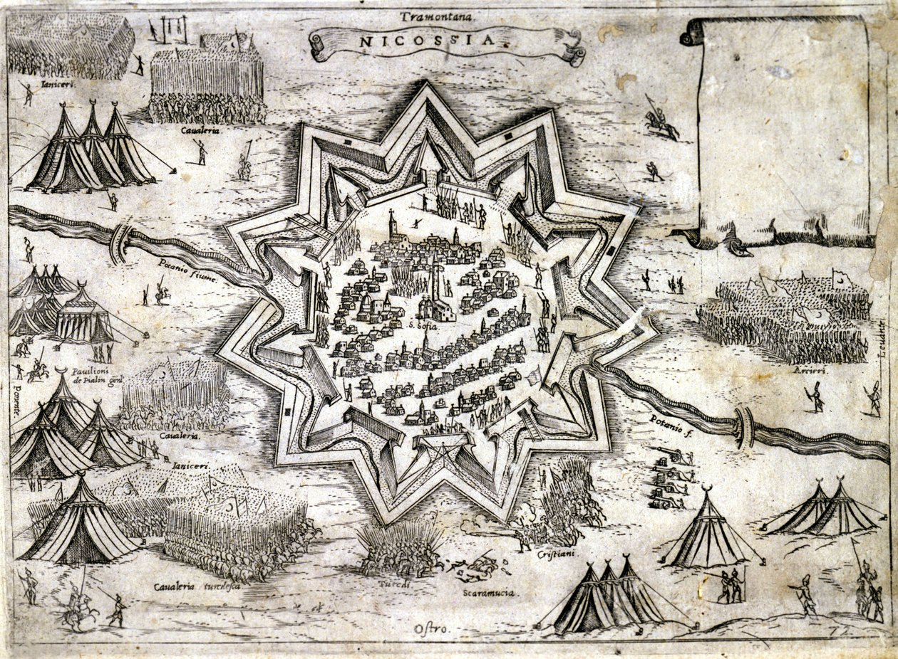 Darstellung der Belagerung von Nikosia auf der Insel Zypern im Jahr 1191 während des 3. Kreuzzugs durch Richard Löwenherz. 16. Jahrhundert. von Unknown artist