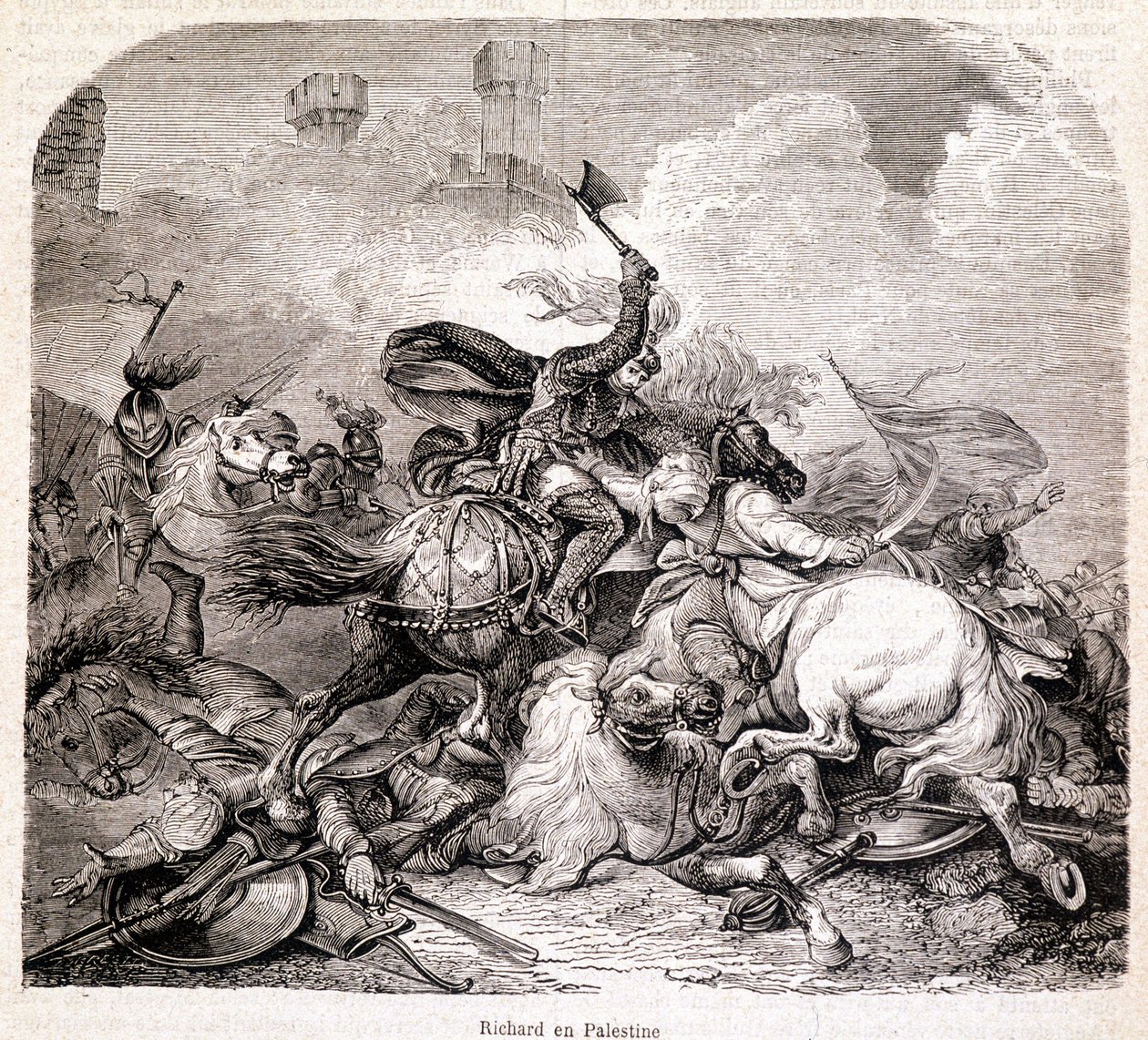 Richard in Palästina. Illustration in „Geschichte der Päpste, Könige, Königinnen, Kaiser durch die Jahrhunderte“ von Maurice Lachatre 1857 von Unknown artist