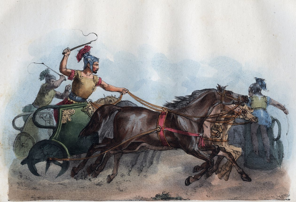 Römisches Wagenrennen oder Biga-Rennen (Bige) - Gravur aus „Usi e Costumi di Tutti i Popoli dell